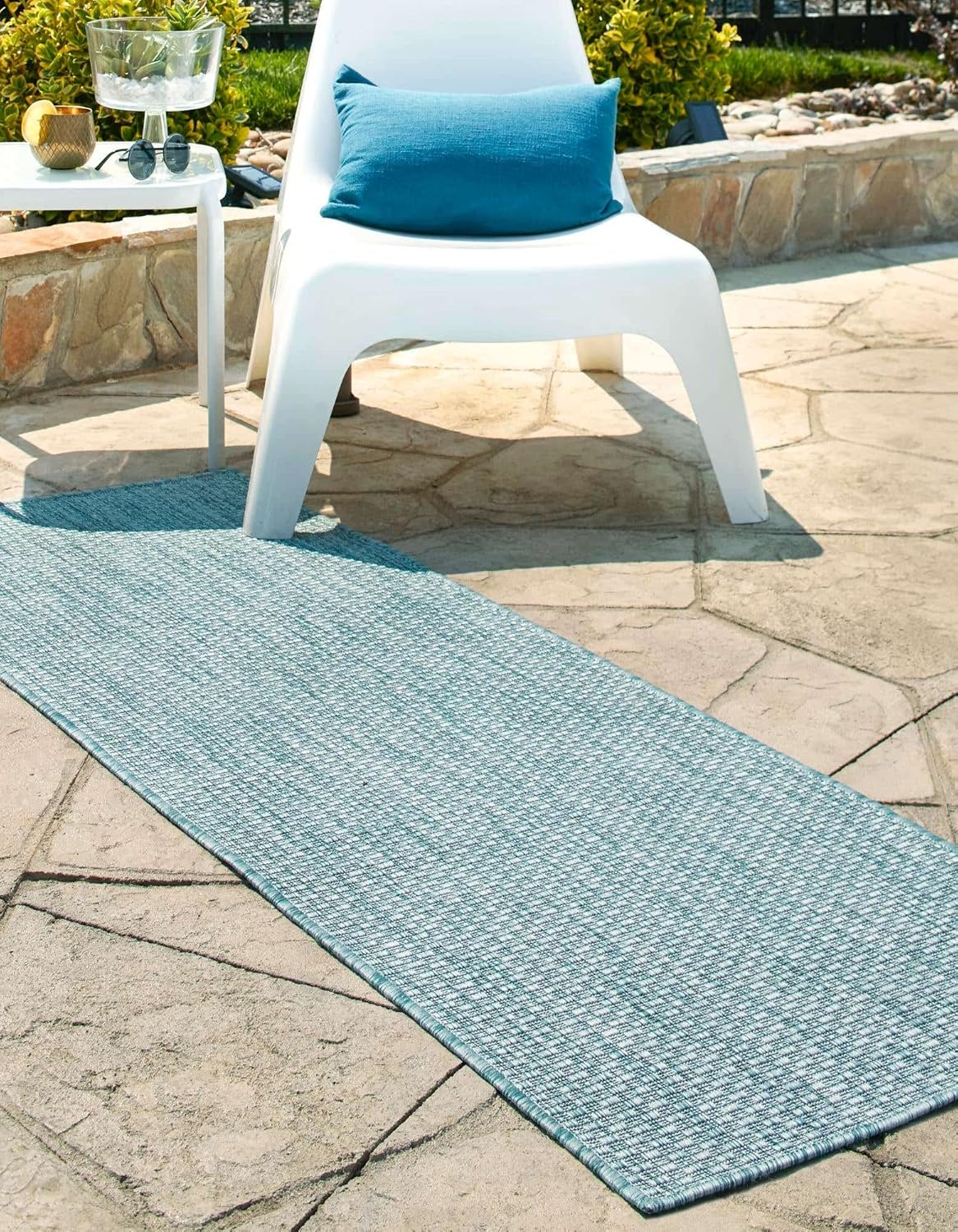 Unique Loom Collection Casual Transitional Solid Heathered Indoor/Outdoor Flatweave Area Rug (2' 7" x 10' Runner, Aquamarine/Ivory)