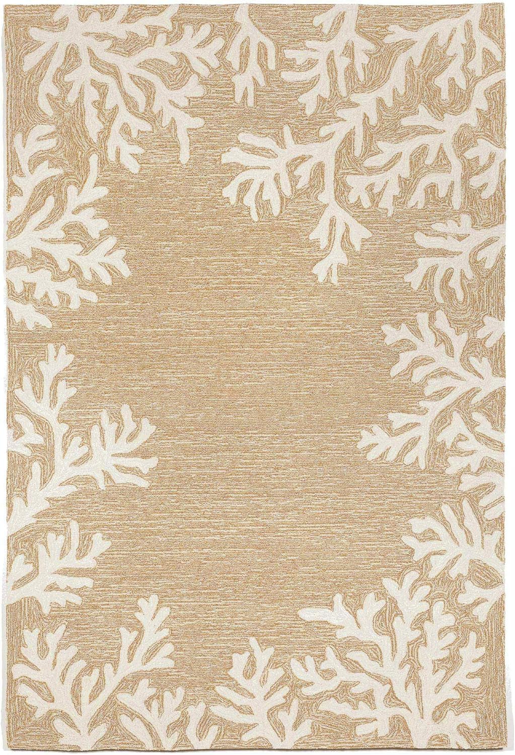Liora Manne CAPRI Indoor/Outdoor Handmade Synthetic Blend Durable Area Rug - Traditional Border Coastal Beach Accent (Coral Border Neutral) (5' x 7'6")