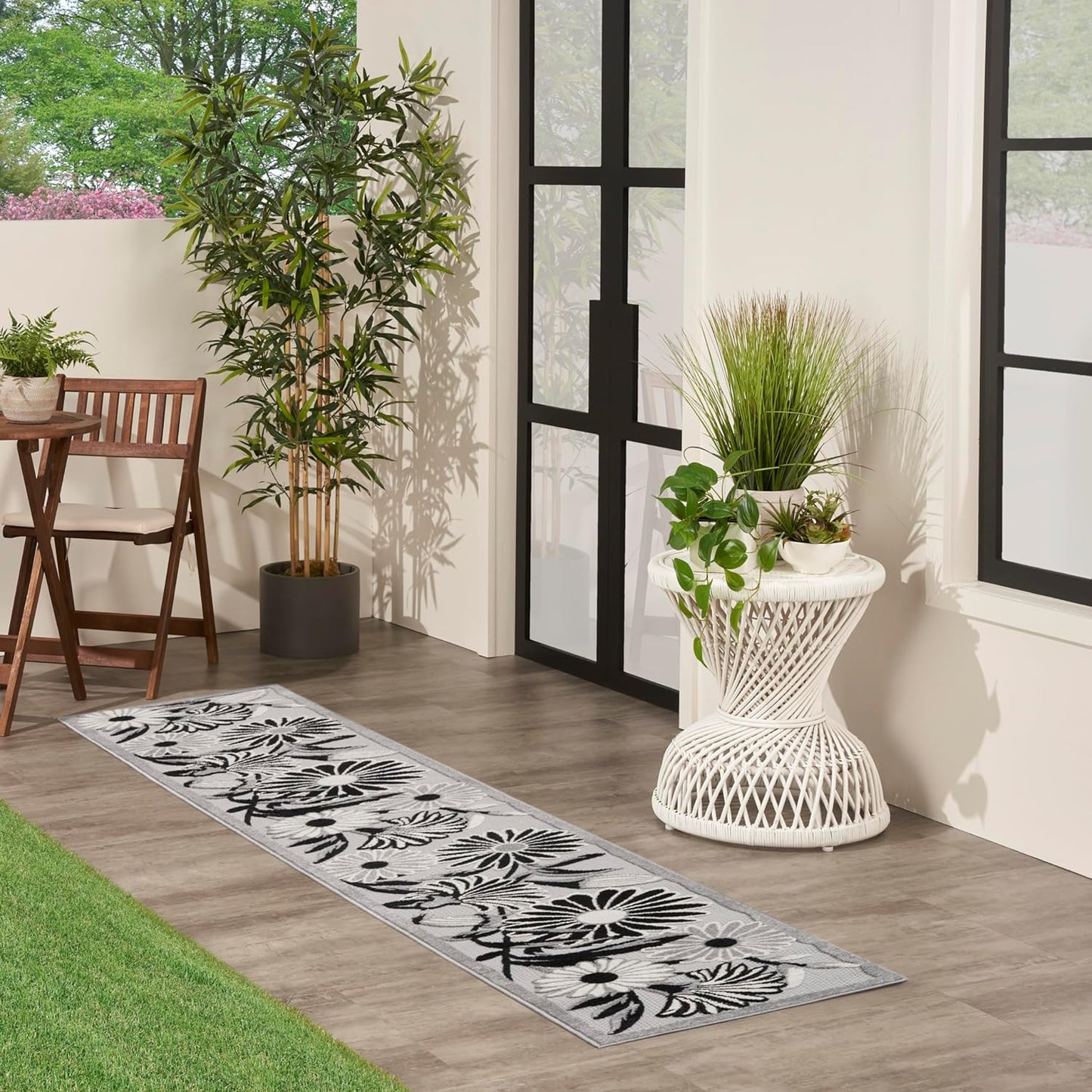 Nourison Home Aloha Black White 2' x 6' Area Rug Easy Clean, Non Shedding, Bed Room, Living Room, Dining Room, Kitchen (6' Runner)