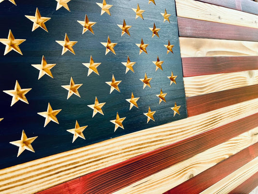 Rustic Wooden American Flag, Patriotic Wall Art (Natural Finish, 30.5x57.5)