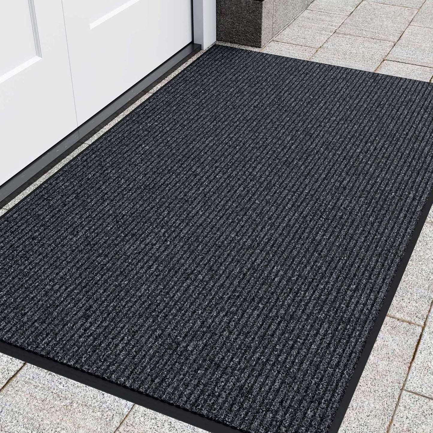 Front Door Mat, Heavy Duty Indoor Outdoor Entrance Door Mat, 96" x 48" Commercial Door Mats for Entryway, Durable Non-Slip Rubber Backing, Low-Profile Welcome Mats for Entry, Gray