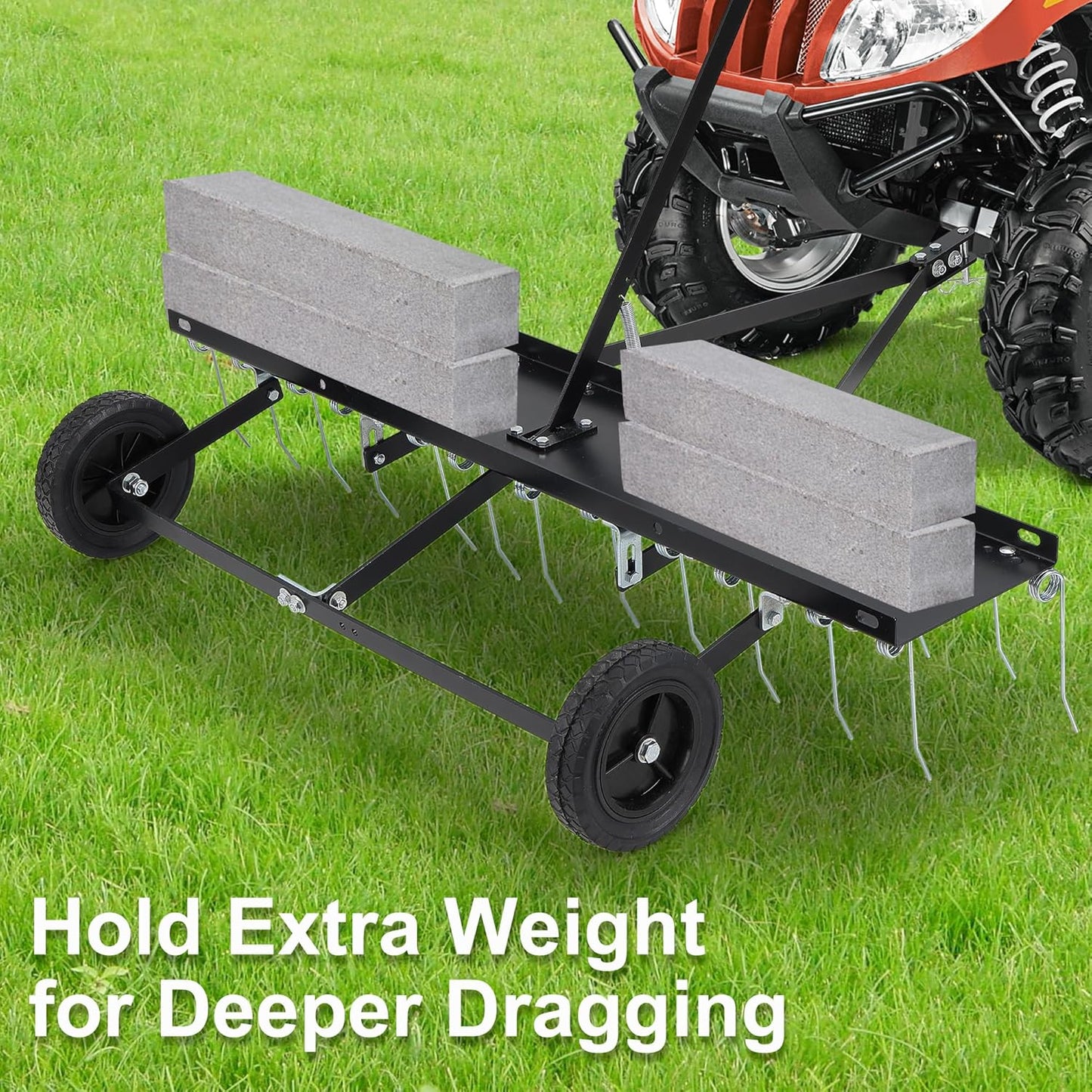 Lawn Dethatcher, 40-Inch Tow Behind Aerator with 20 Spring Steel Tines, Pull Dethatcher for Outdoor Yard Care, Lawn Sweeper to Remove Thatch, Leaves and Pine Needles, Black