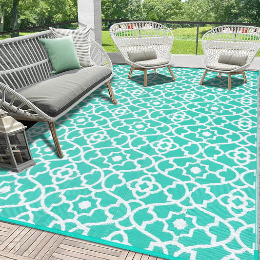 HEBE Outdoor Rug Waterproof 6x9, Reversible Plastic Straw Rug RV Camping Rug, Indoor Outdoor Patio Mat Clearance, Outside Carpet for Porch,Deck,Camper,Balcony,Backyard,Picnic