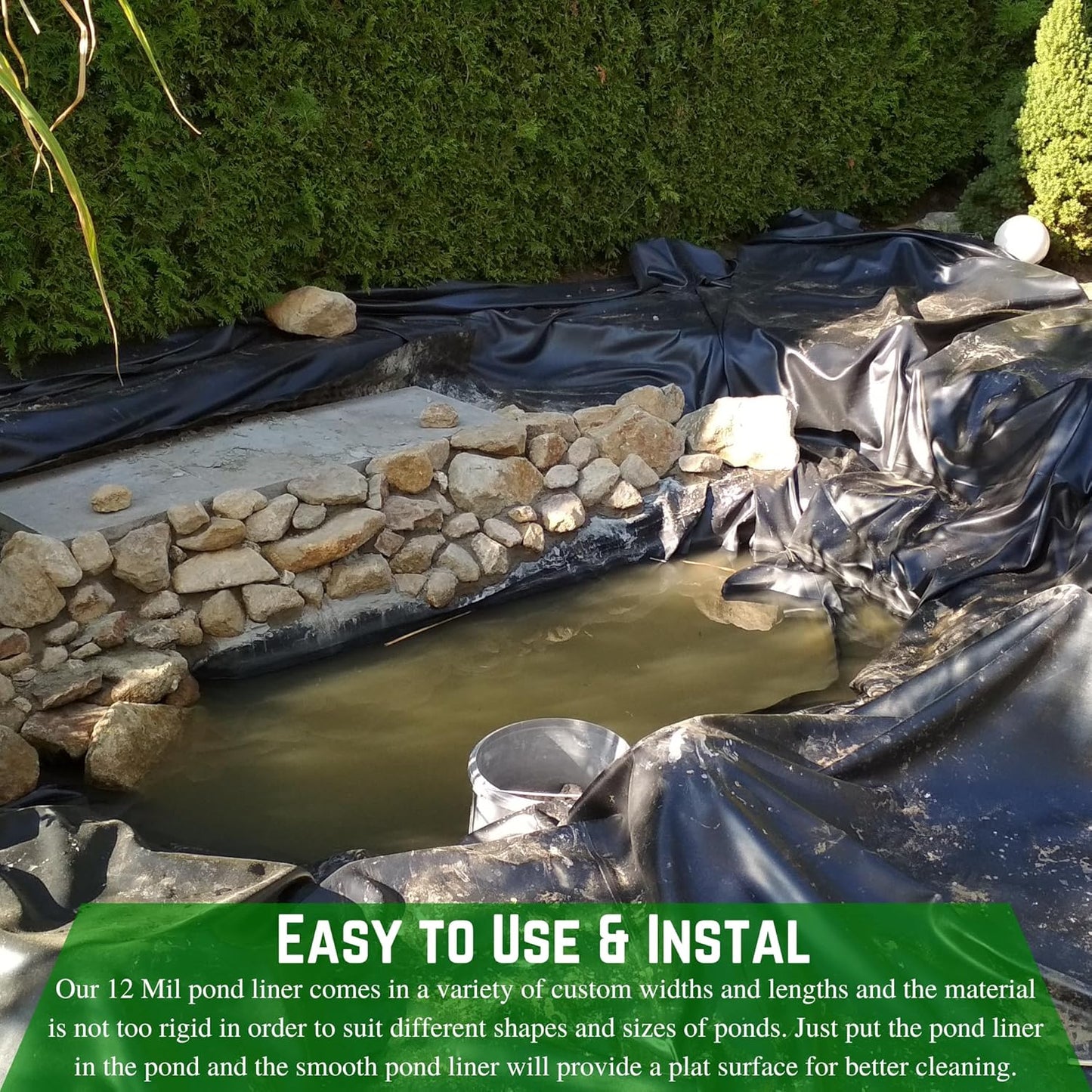Farm Plastic Supply - 12 Mil String Reinforced Black/White Pond Liner - 12 Mil Fish Pond Liner, Pond Liners for Outdoor Ponds, Koi Ponds, Garden Fountain, Containment Liner (6' x 25')