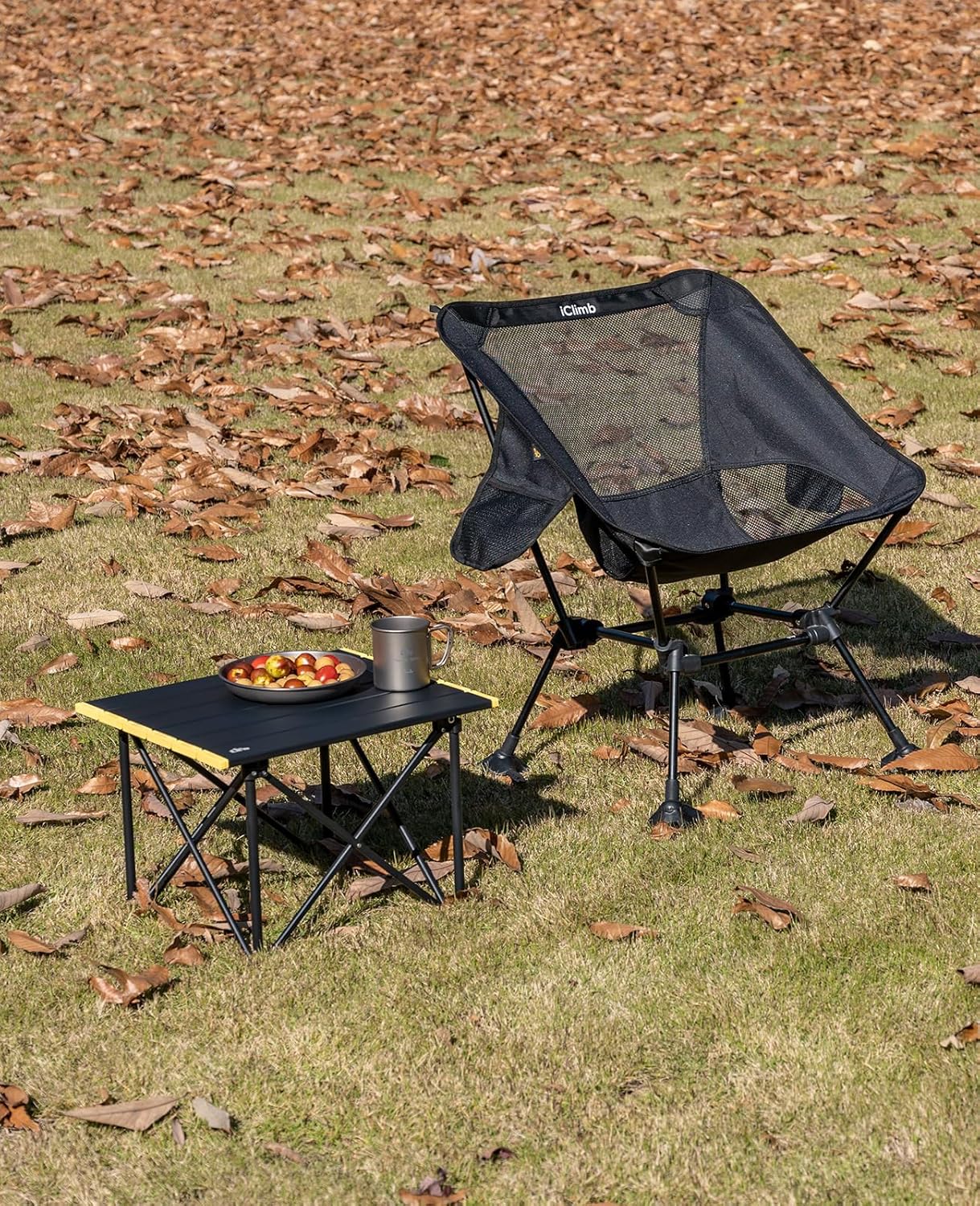 iClimb Ultralight Compact Camping Folding Table with Carry Bag (Reinforced Black - S)
