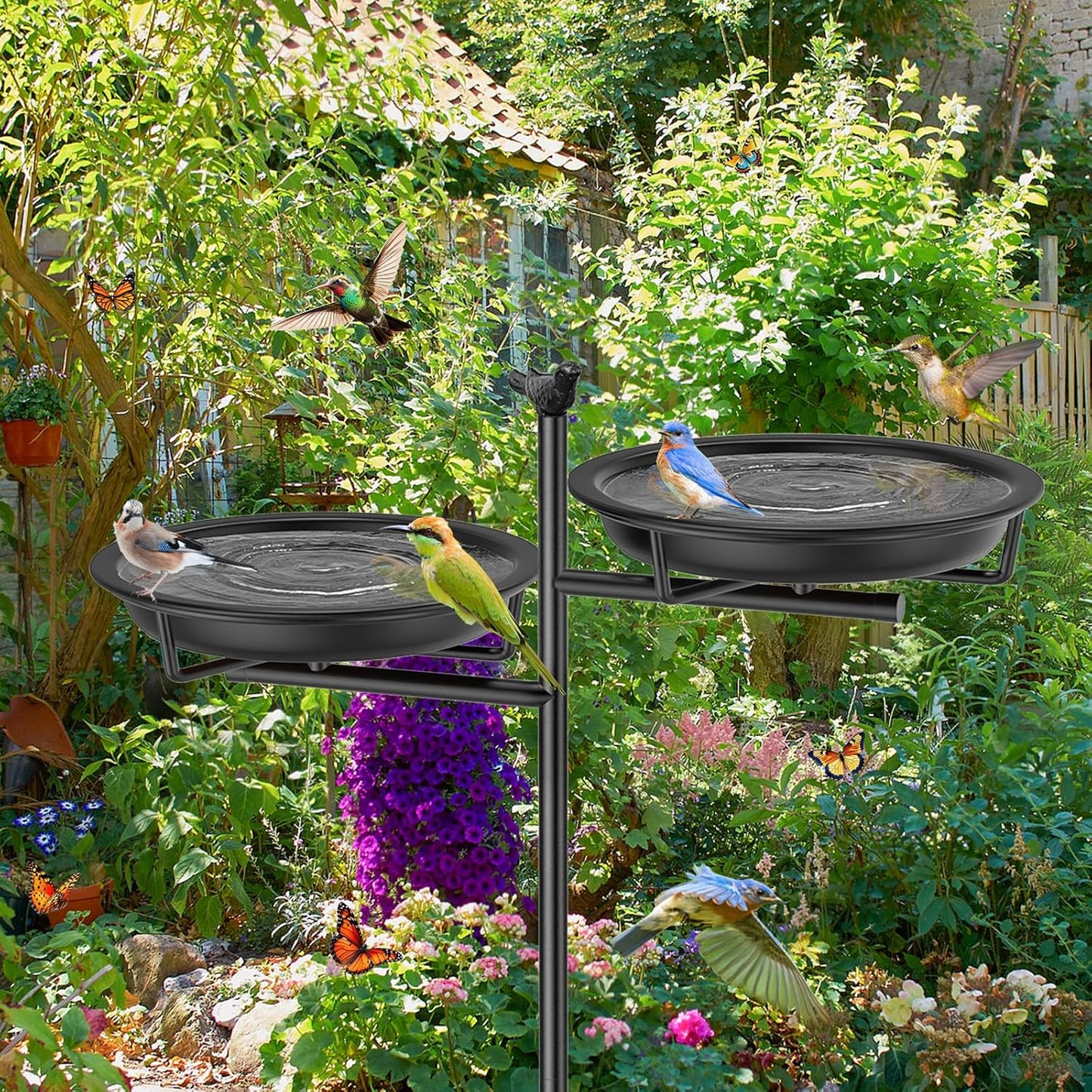 46 Inch Metal Bird Bath for Outside, Vintage Freestanding Birdbaths Feeder Bowl, Stable & Easy to Clean Birdfeeder for Outdoors Garden Yard Lawn Decor (Black)