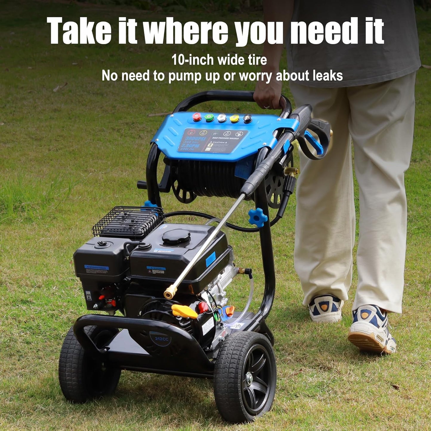 Gas Pressure Washer 3600 PSI, 2.3 GPM Heavy Duty High Power Washer,212CC Engine with 30FT Hose, Axial Aluminum Pump, Soap Tank, Spray Gun and Wand, 5 Quick Connect Nozzle (Blue)