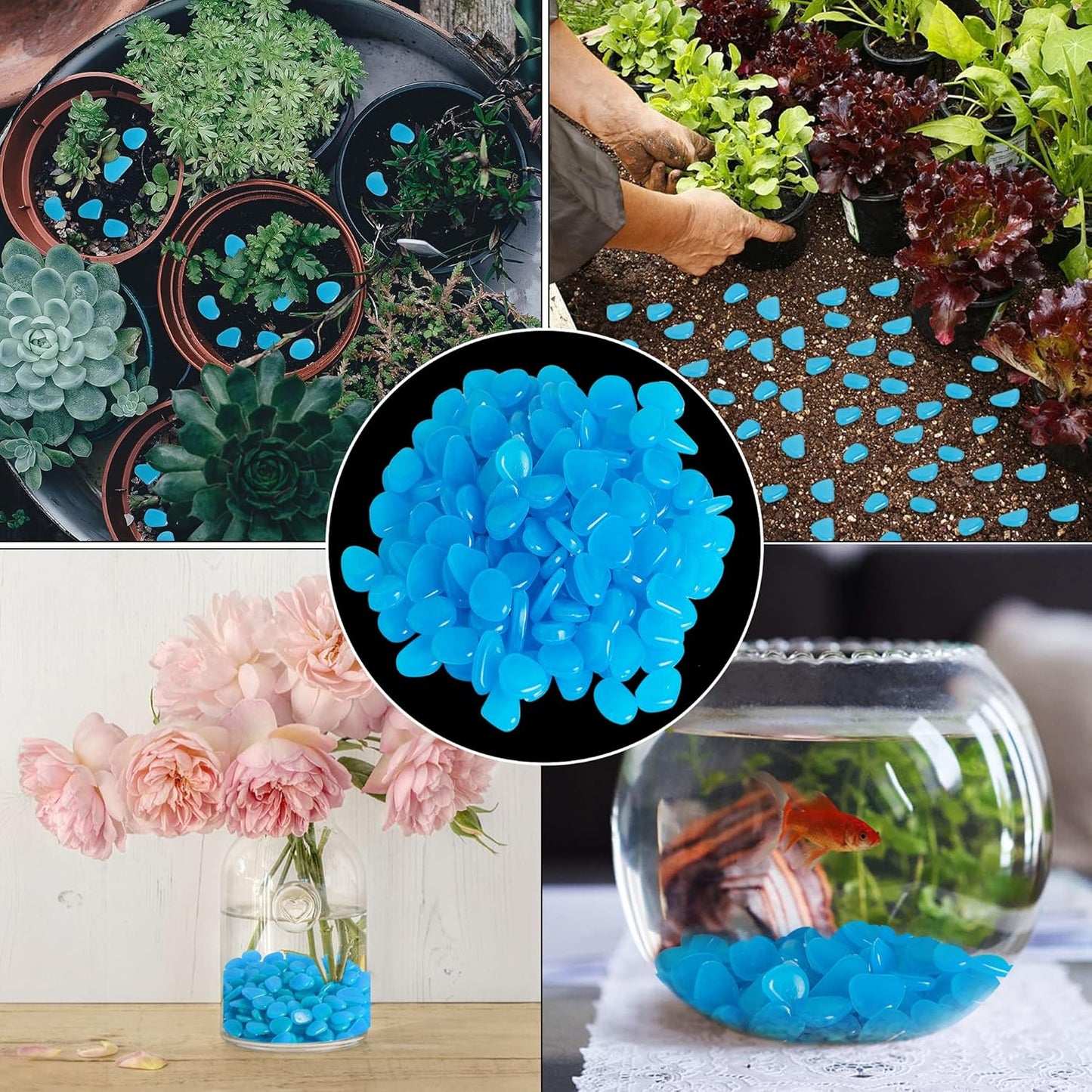 OSOPOLA 150 PCS Luminous Stones - Blue Glow Rocks Decorations DIY Decorative Pebbles for Aquarium Fish Tank Sidewalk Garden Path Patio Terrace Lawn Yard Ornaments Blueness Cobbles Decor FD05BL150