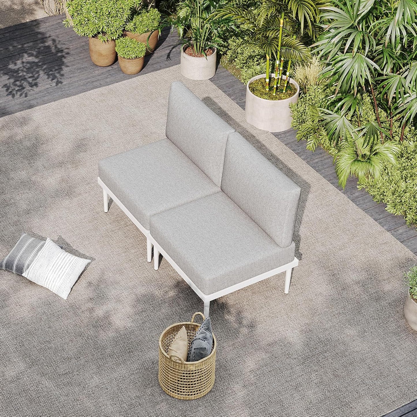 Sundale Outdoor 2 Pieces Metal Patio Furniture Set, Outdoor Sectional Sofa w/6 Inch Olefin Cushion, Modern Outdoor Conversation Sets