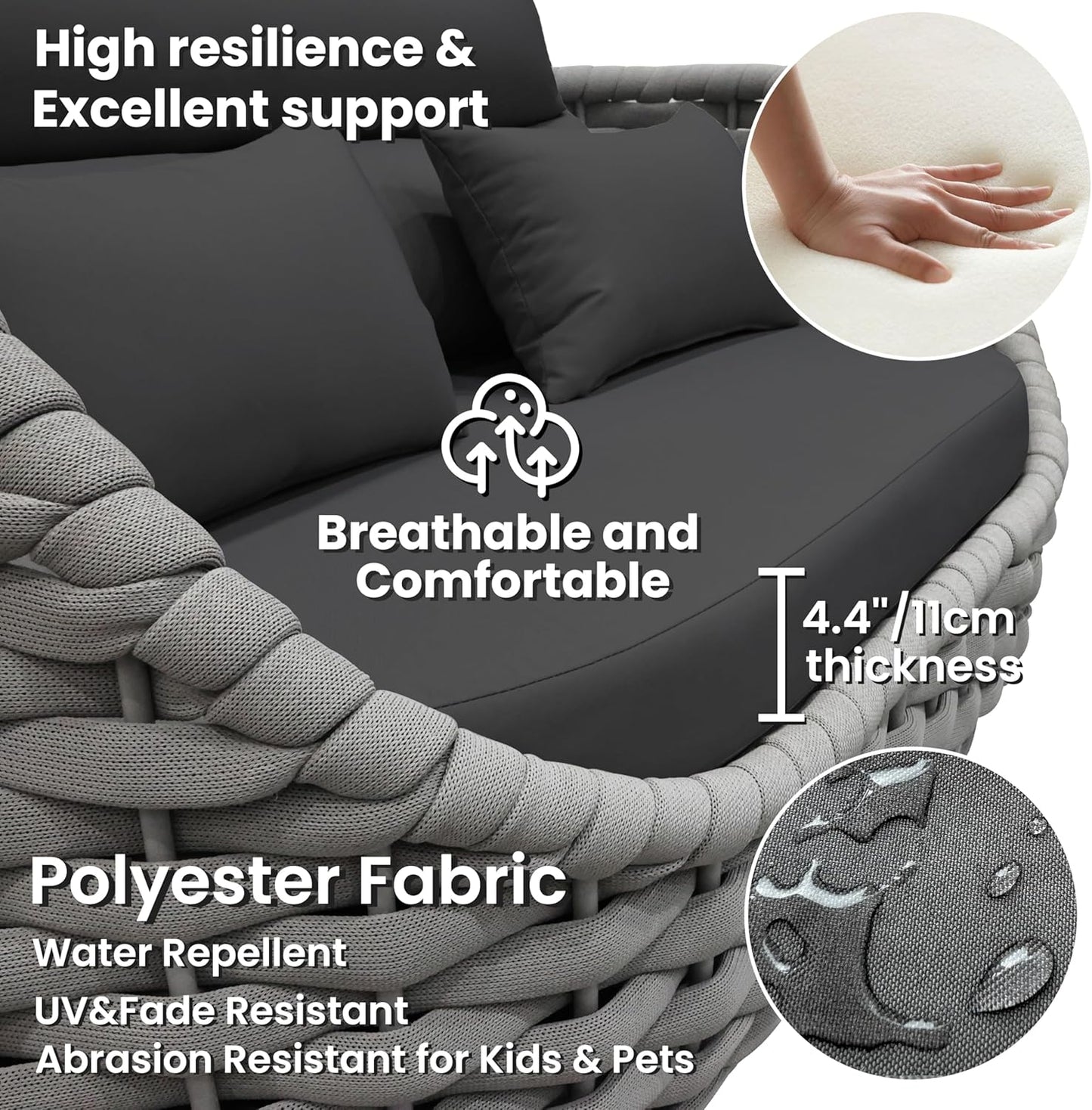 4 Pieces Assembled Patio Conversation Sets, Hand Woven Rope Outdoor Furniture Sofa Set - Aluminum Modern Cushions Couch Armchair Table Set - All Weather for Indoor Deck Porch Backyard Hotel