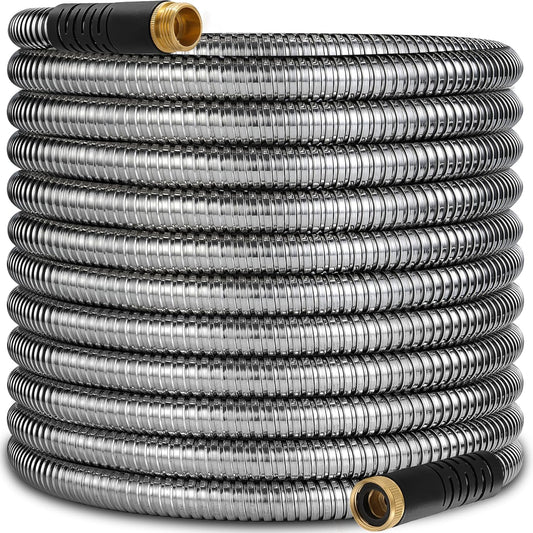 150 ft Stainless Steel Garden Hose - 2025 Upgraded Metal Water hose - Flexible Water Hose Pipe with Latex Core, 3/4" Solid Brass Connectors - No-Expandable Garden Hoses