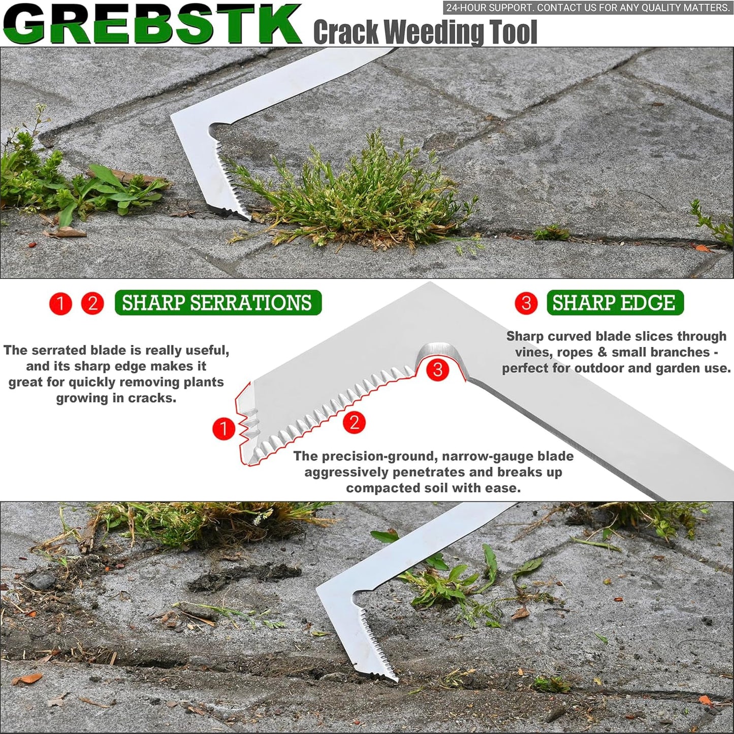 GREBSTK Crack Weeder Crevice Weeding Tool Stainless Steel Manual Weeder Beech Handle Gardening Tool, 22 inch