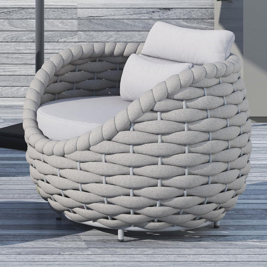 TWT Patio Sofa All-Weather Textilene Rope Balcony Furniture with Cushions & Pillows, Patio Couch Outdoor Accent Armchair Set for Patio, Balcony, Backyard, Deck, Poolside, Grey