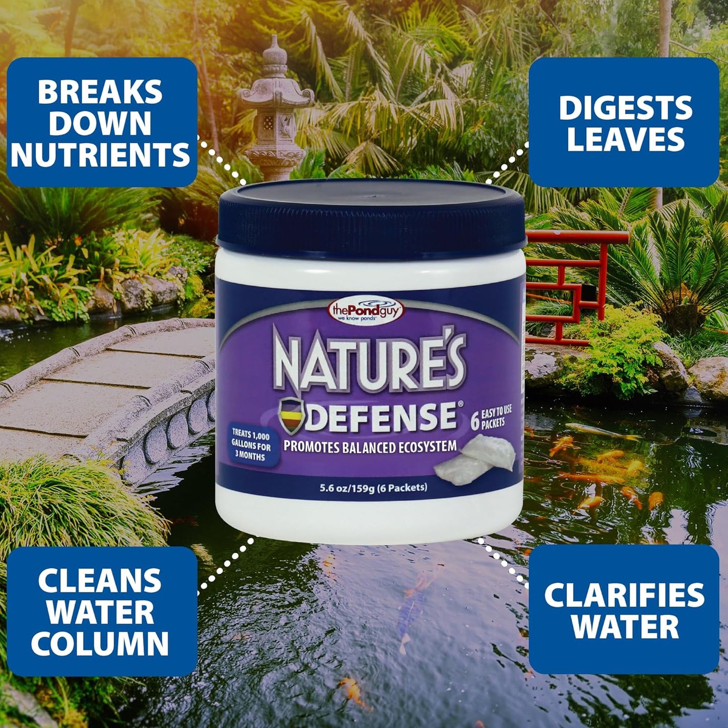 The Pond Guy Nature's Defense Beneficial Bacteria Treatment for Water Gardens, Natural Bio Cleaner & Clarifier, Koi Fish, Plant & Pet Safe, 24 Packets