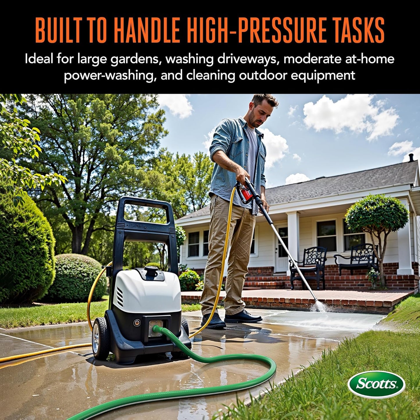 Scotts 50 ft. Heavy Duty Garden Hose – 5/8 in. Diameter, 4-Ply, 400 PSI High-Pressure, Easy-to-Coil Water Hose with Crush-Resistant Couplings and Twist-Resistant Collar for Lawn and Garden