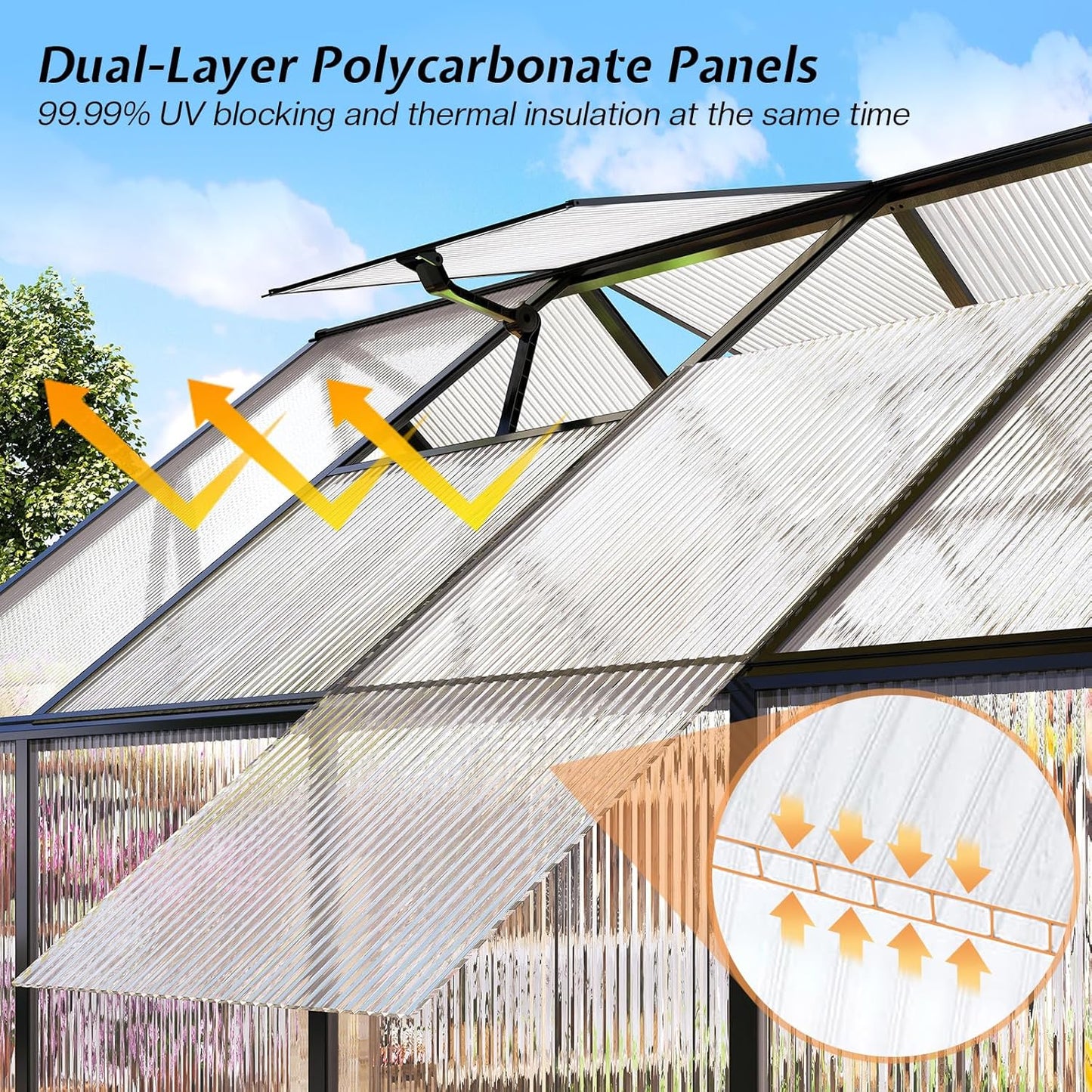 Jocisland 6x10x6.3 FT Polycarbonate Greenhouse for Outdoors with 2 Windows, Dual Swing Doors, Aluminum Walk-in Frame, Heavy Duty Garden Greenhouse for Backyard, Black