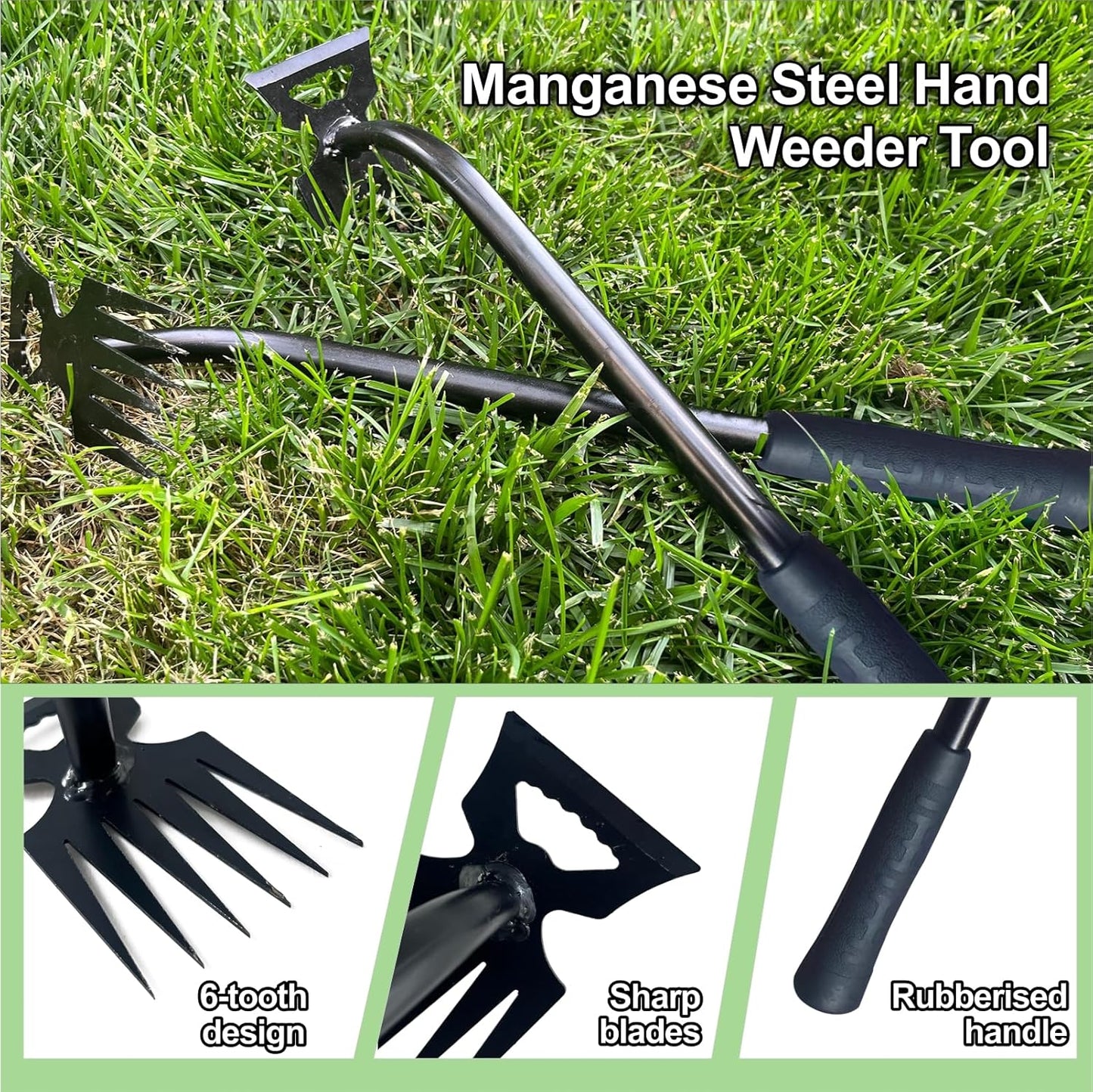 Weed Puller Tool-2Pcs Gardening Hand Weeder Tools, 2025 New Weeding Artifact Uprooting Weeding Tool, Manganese Steel Weed Removal TooL, 6 Teethes Dual Purpose Manual Weed Pulling Tool for Yard Gardenl