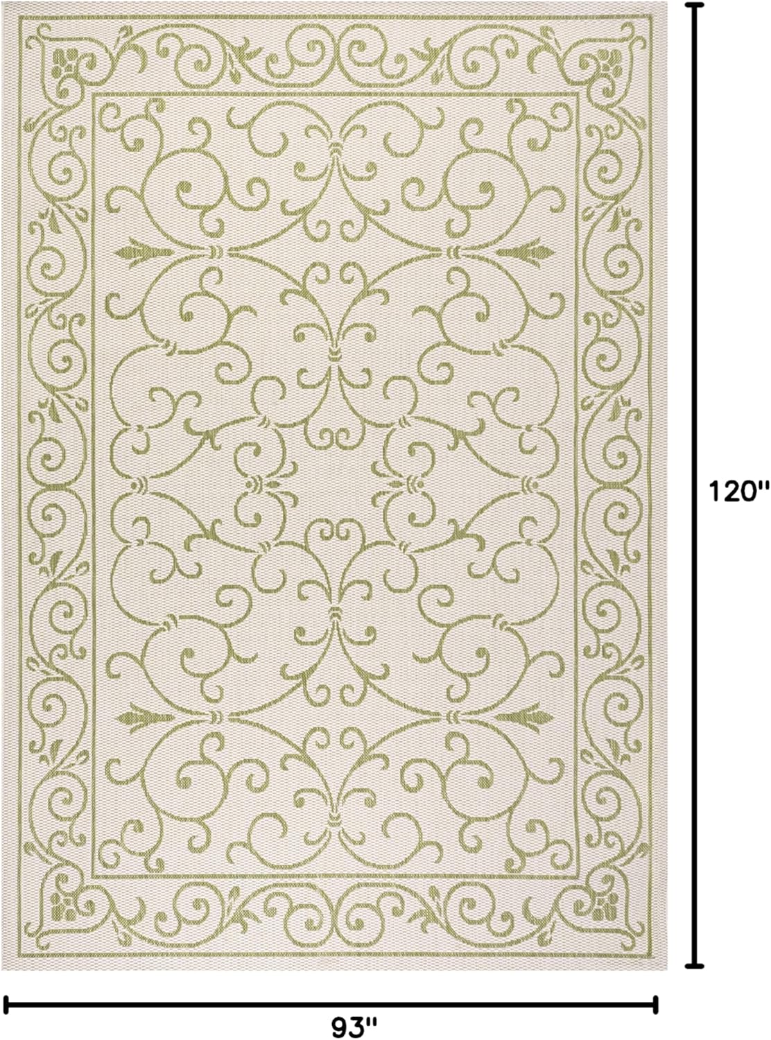 JONATHAN Y SMB106I-8 Charleston Vintage Filigree Textured Weave Indoor Outdoor Area Rug, Bohemian Coastal Traditional Easy Cleaning,Bedroom,Kitchen,Backyard,Patio,Non Shedding, 8 X 10, Cream/Green