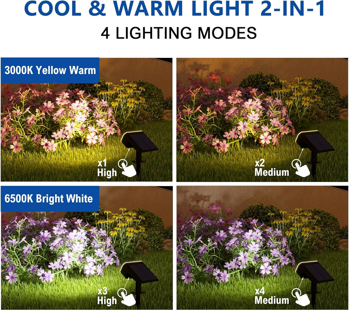 Solar Spotlights, Super Bright LED, 2 CCT Warm & Cool Light, Solarspot Lights for Outside Landscape Auto On/Off -2 Pack