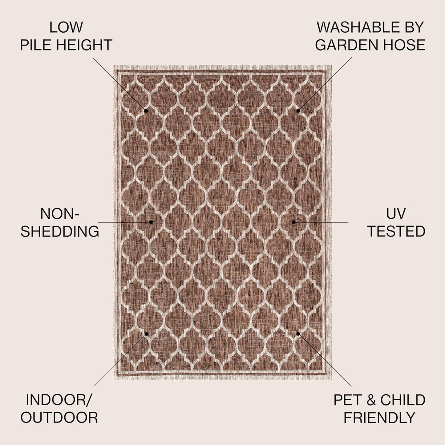 Eyely BMS109B-4SQ Santa Monica Trebol Moroccan Trellis Textured Weave, Pet Friendly, Non-Shedding, Stain Resistant, Easy-Cleaning, Espresso/Taupe, 4' Square, Indoor/Outdoor, Area Rug