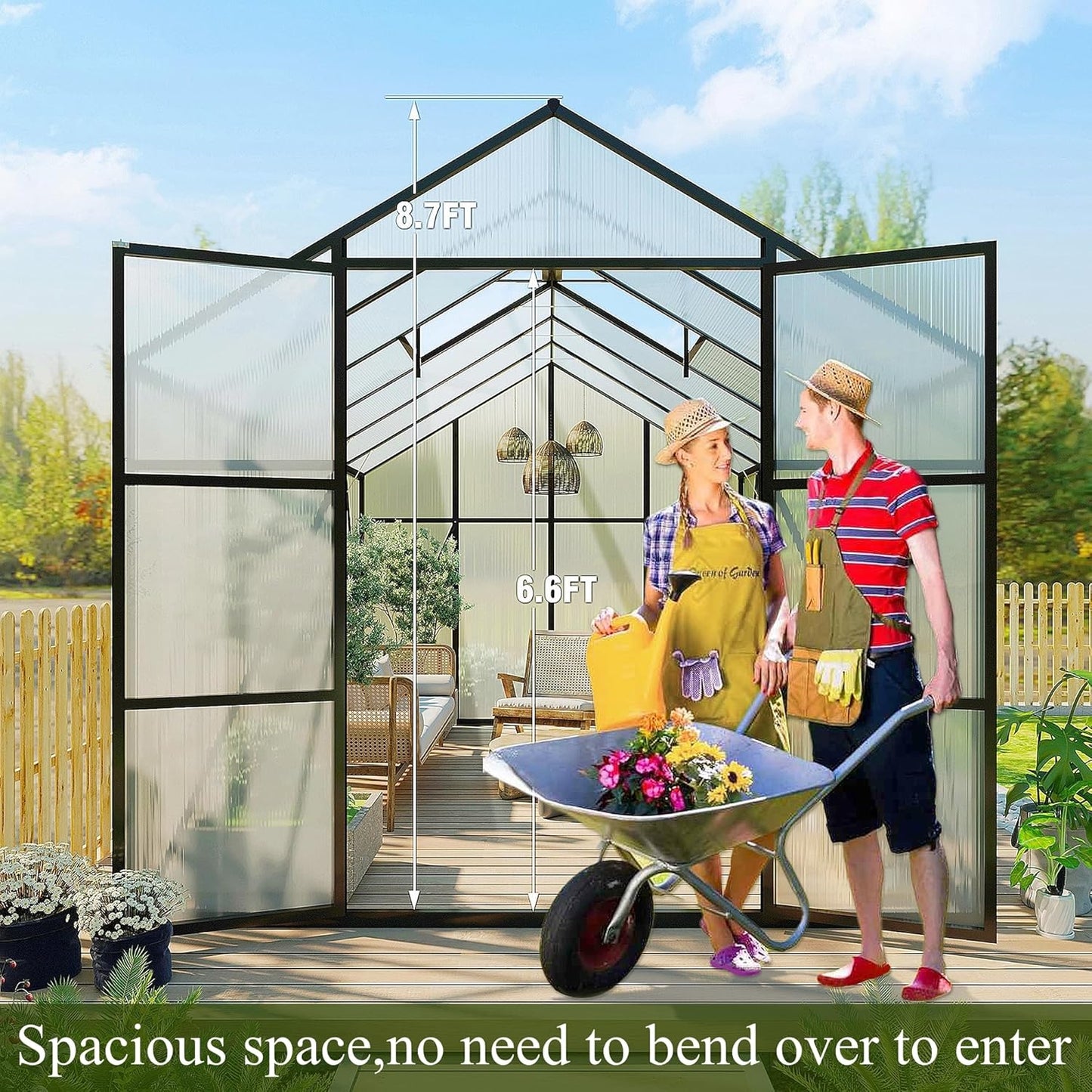10*14*8.7FT Greenhouse for Outdoors,Polycarbonate Greenhouse with Stronger Wind Protection and Roof Vent,Walk-in Large Aluminum Sunroom Winter Proof,Black