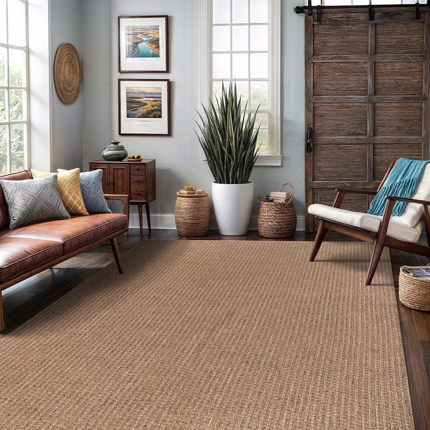 Easy Jute Rug 8x10 Indoor Outdoor Natural Rugs Solid Fiber Rug Woven Area Rug Boho Easy Clean Inside Carpet for Living Room Bedroom Dining Room Hallway or Outdoor Patio Porch (8 X 10 Natural)