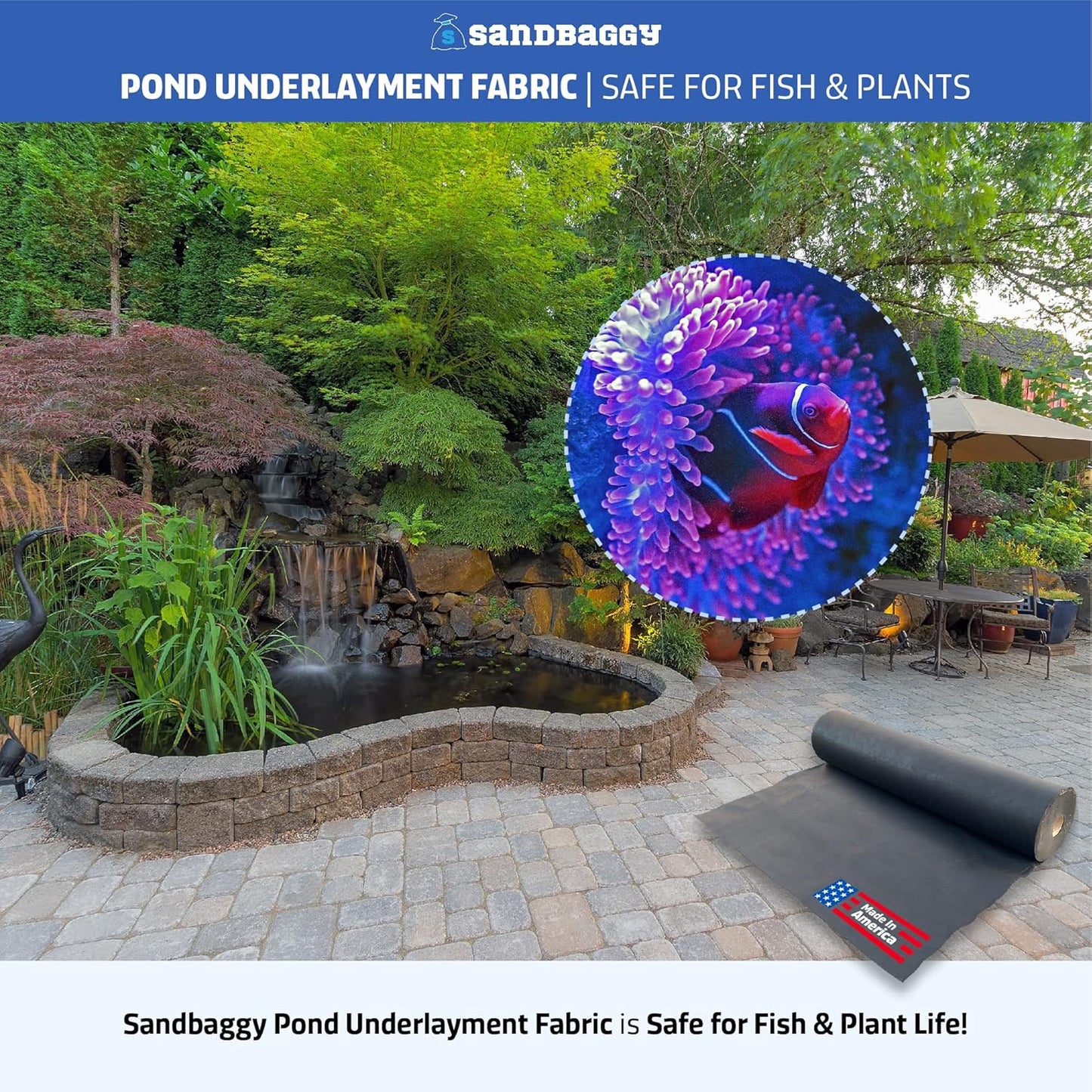 Sandbaggy Geotextile Pond Underlayment Padding | Made in USA | 50 YEAR Life* | Non Woven Fabric Protects Pond Liner From Damage | Made of Industrial Grade DOT Approved Fabric (25 ft x 25 ft or 625 sq ft)