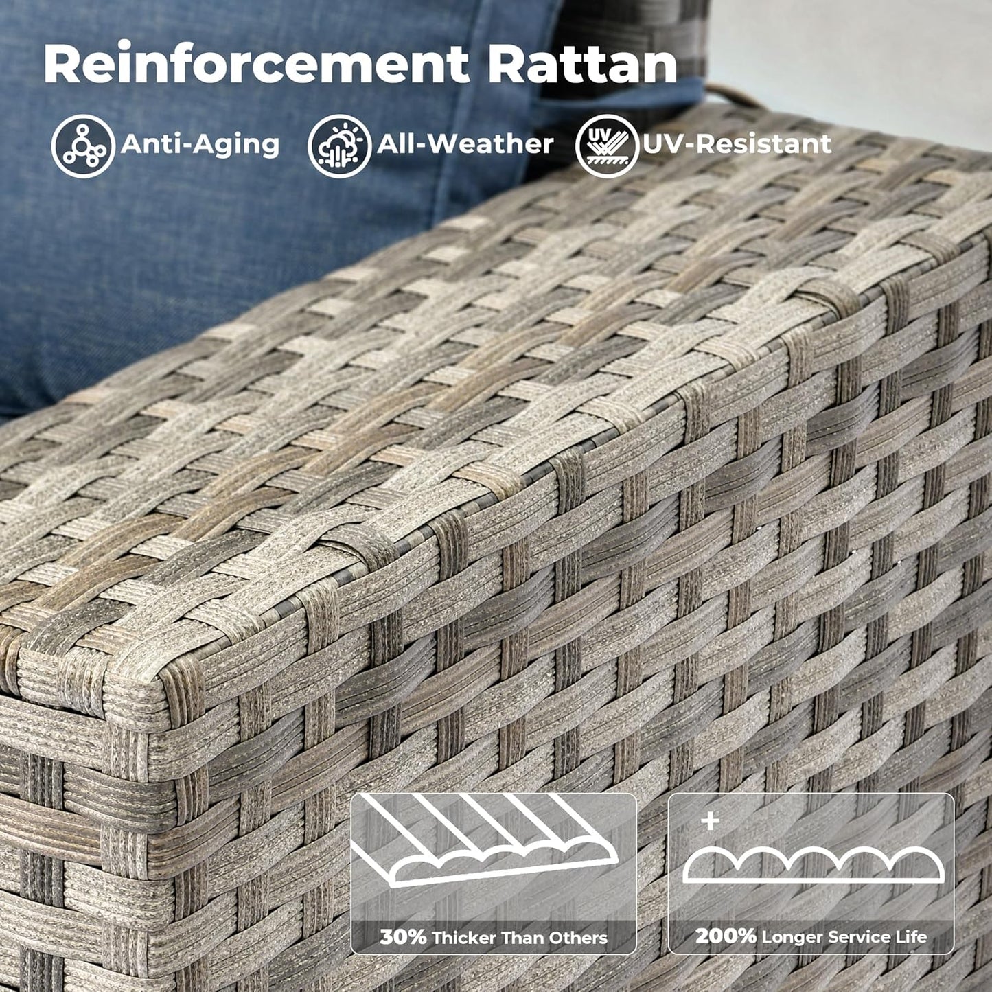 ovios 13 Pieces Patio Furniture Set, Outdoor Wicker Sectional Sofa with 42 Inch Fire Pit Table Comfy Cushions, Modern Modular Deep Seat Rattan Couch Conversation Set, Denim Blue