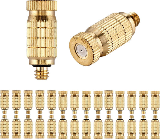 Mornajina 30Packs Brass Misting Nozzles for Outdoor Cooling System, Misting System Heads Sprayer 0.020" (0.5 mm) 10-24 UNC, High Pressure