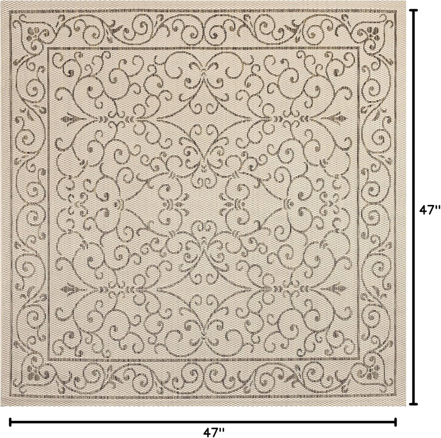 JONATHAN Y SMB106A-4SQ Charleston Vintage Filigree Textured Weave Beige/Brown 4' Square Indoor/Outdoor Area Rug, Pet Friendly, Non-Shedding, Stain Resistant, Easy-Cleaning for Backyard, Patio, Porch
