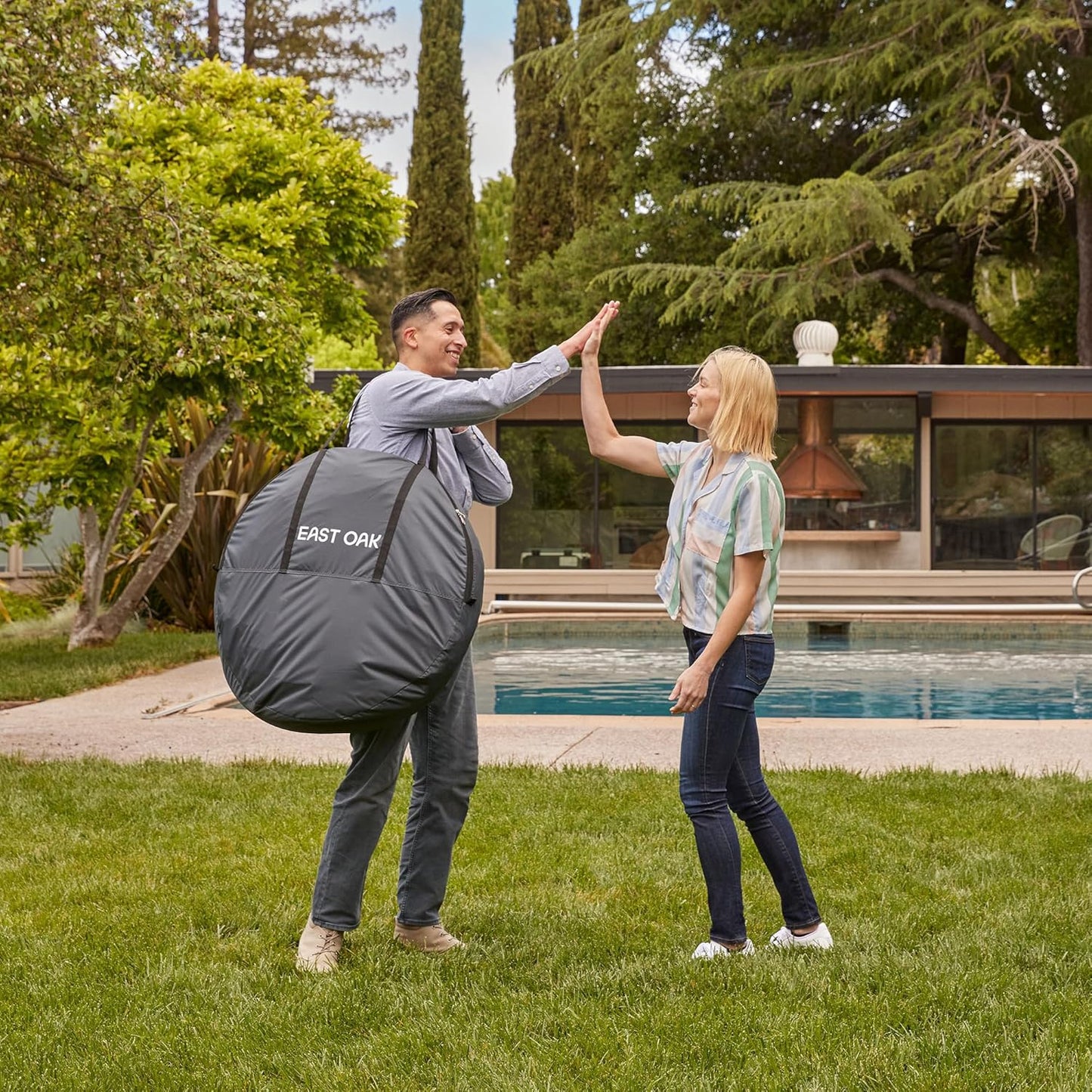 EAST OAK Screen House Tent Pop-Up, Portable Screen Room Canopy Instant Screen Tent 12 x 12 FT with Carry Bag for Patio, Backyard, Deck & Outdoor Activities, Beige