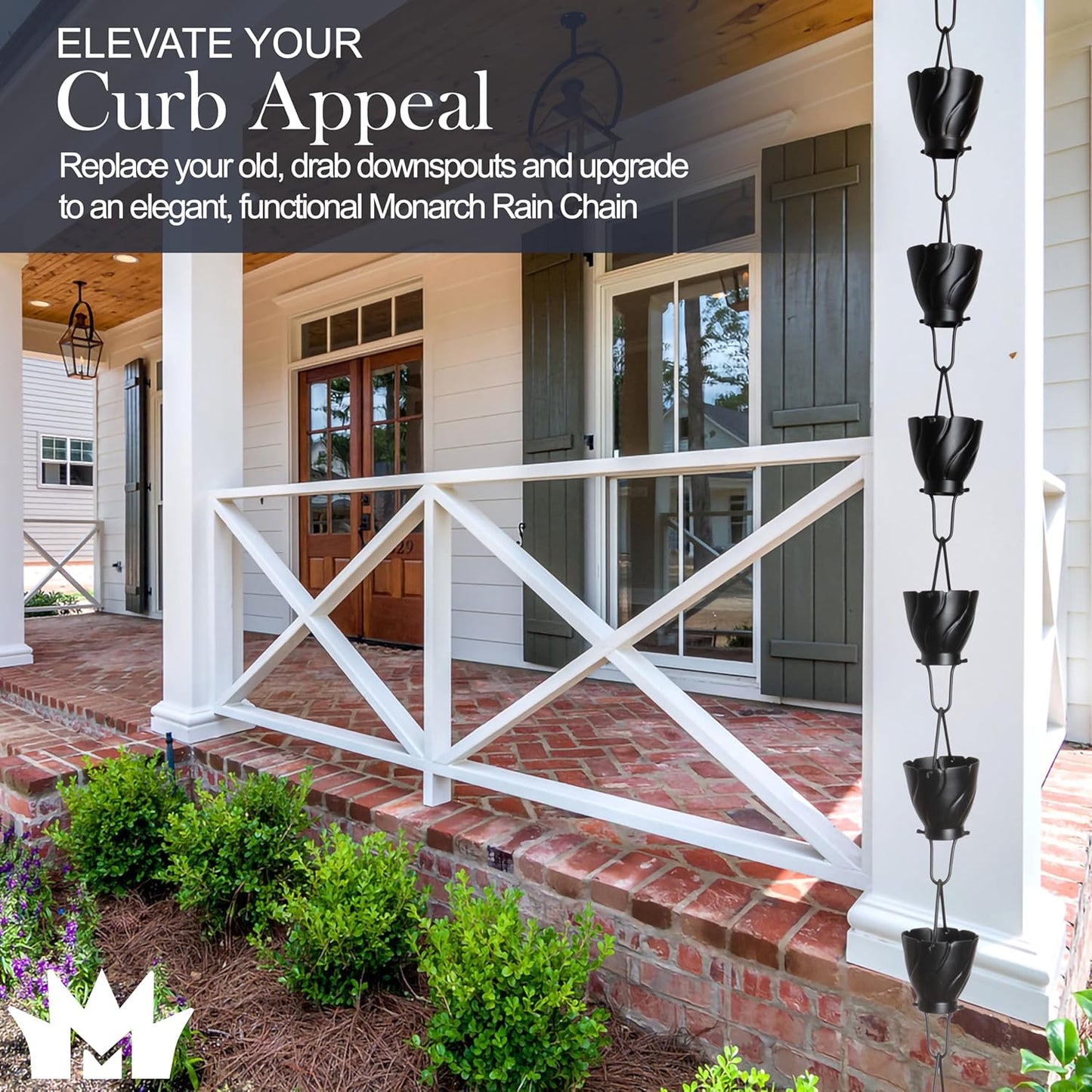 Monarch Rain Chains Aluminum Akira Rain Chain, 8.5 ft Black Powder Coated Aluminum Decorative Rain Catcher Chain for Gutters, Black Aluminum Rain Gutter Replacement Downspout