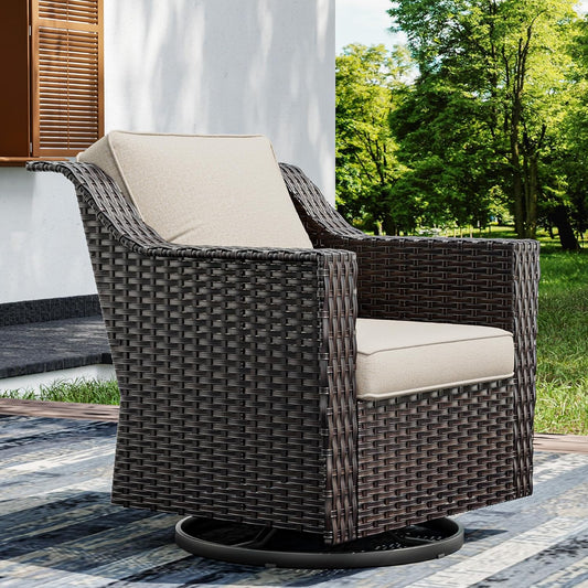 Joyside Outdoor Swivel Chair, Patio Swivel Chairs with Wide Armrest and Thick Cushions, Upgraded Large Size for Backyard, Garden, Poolside