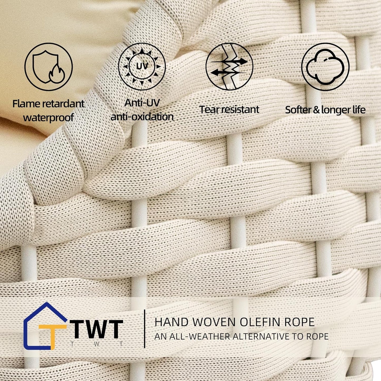 TWT 5-Piece Aluminum Patio Furniture Set, Olefin Armchairs with Coffee Table, Metal Sofa Set for Deck, Porch, Balcony, Indoor, Cream