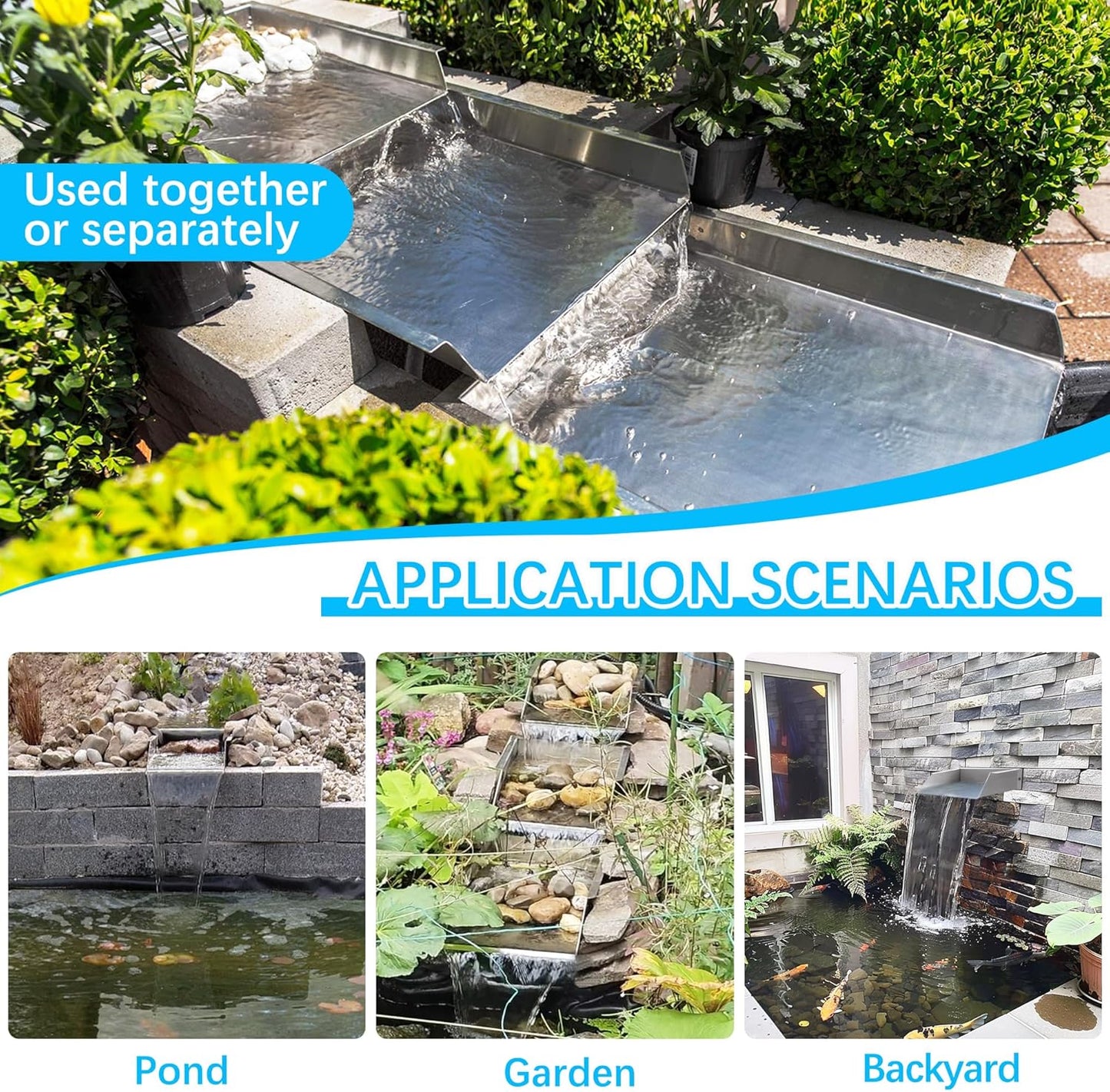 304 Stainless Steel Pool Waterfall Stream Element,Extension Stream,Garden Waterfall DIY Fountain for Garden,Yard,Terrace,Pond Basin,Fountain,Balcony