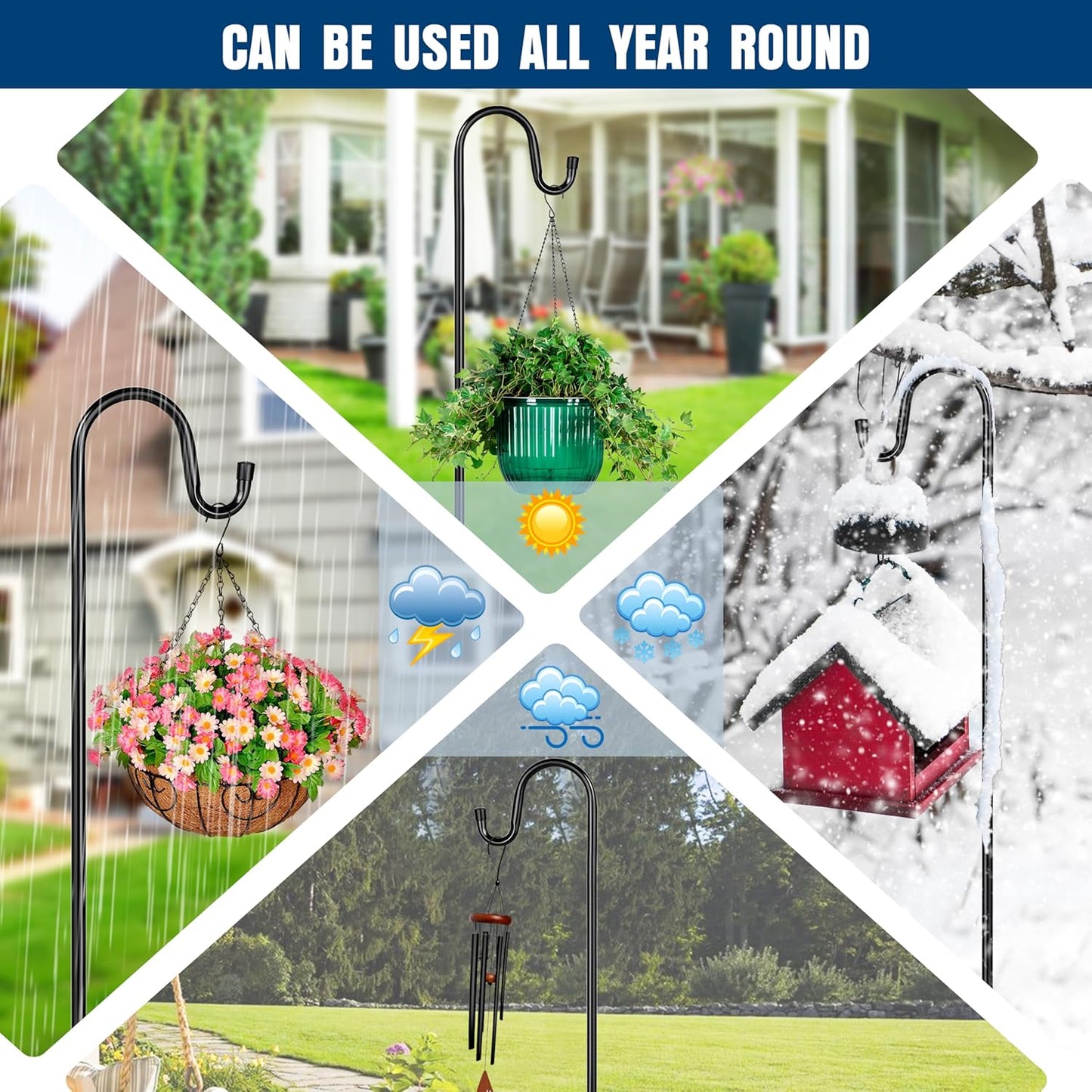 Ottsuls Shepherd Hooks with 5 Prongs Base for Outdoor - 76 Inch Adjustable Bird Feeder Pole for Outside Hanging, Garden, Hummingbird Feeder, Plant Baskets, Solar Light Lanterns, Wedding Decor (1 Pack)