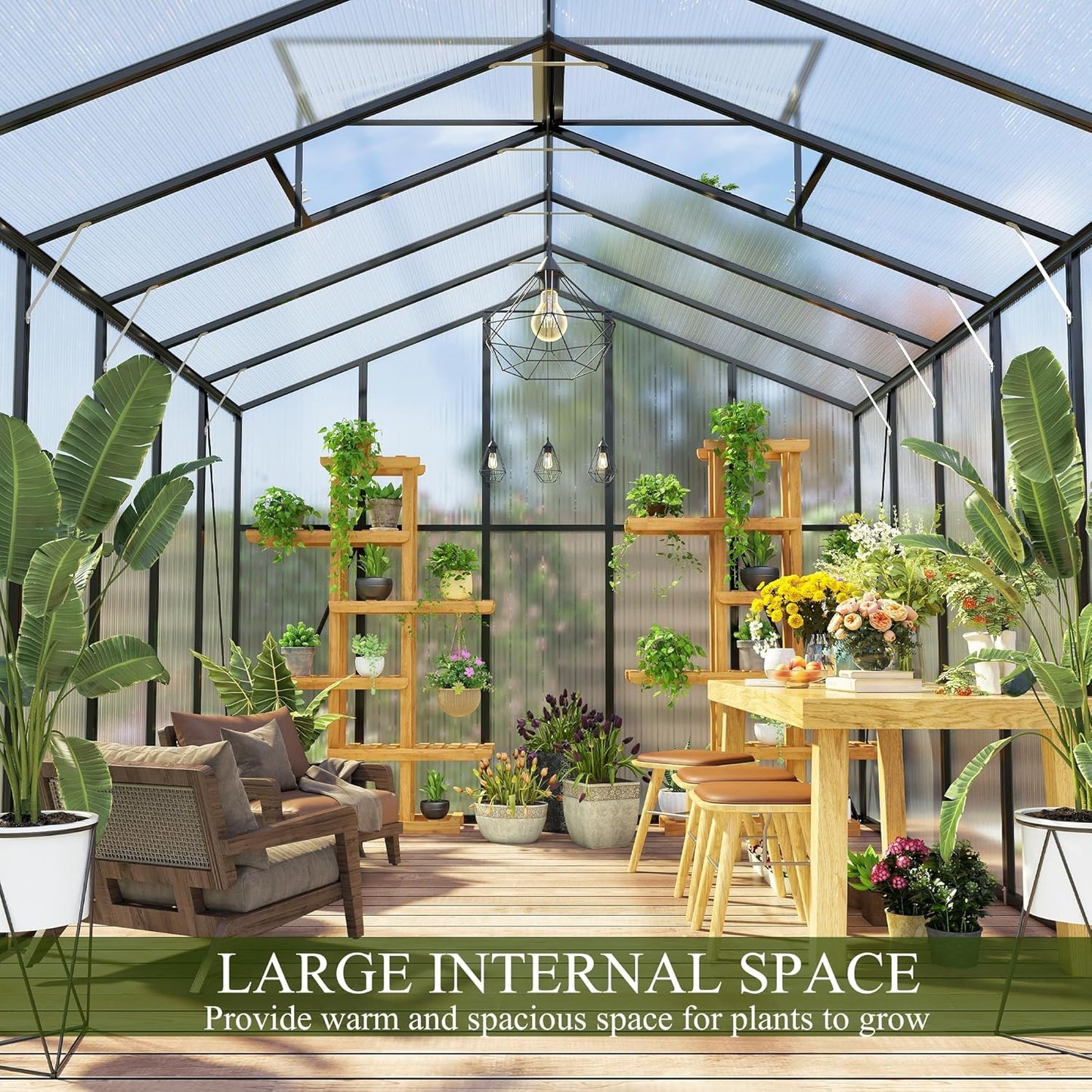 10 * 12 * 8.7FT Greenhouse for Outdoors,Polycarbonate Greenhouse with Stronger Wind Protection and Roof Vent,Walk-in Large Aluminum Sunroom Winter Proof,Black
