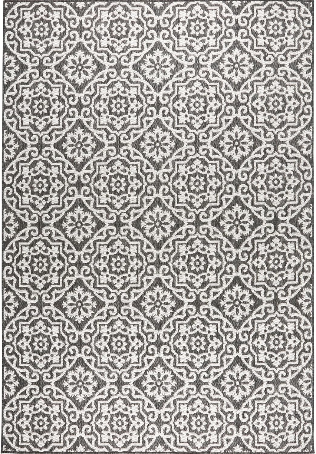 Nicole Miller New York Patio Country Julia Transitional Geometric Indoor/Outdoor Area Rug, Black/Grey, 1'9"x2'11"