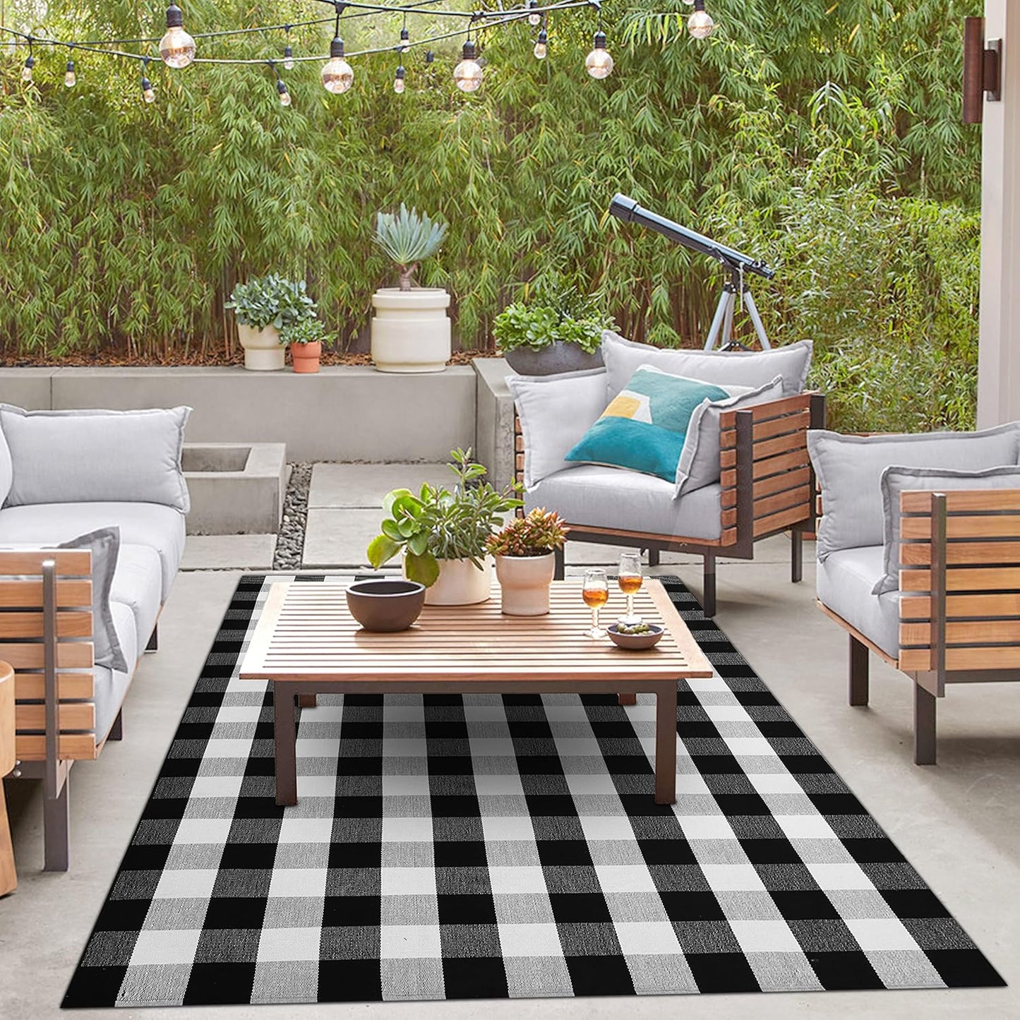 IOHOUZE Buffalo Plaid Rug 5x7 Ft Indoor Outdoor Rug, Washable Rugs for Living Room, Spring Summer Welcome Mats Outdoor, Black White Rug for Farmhouse/Entryway/Home Entrance