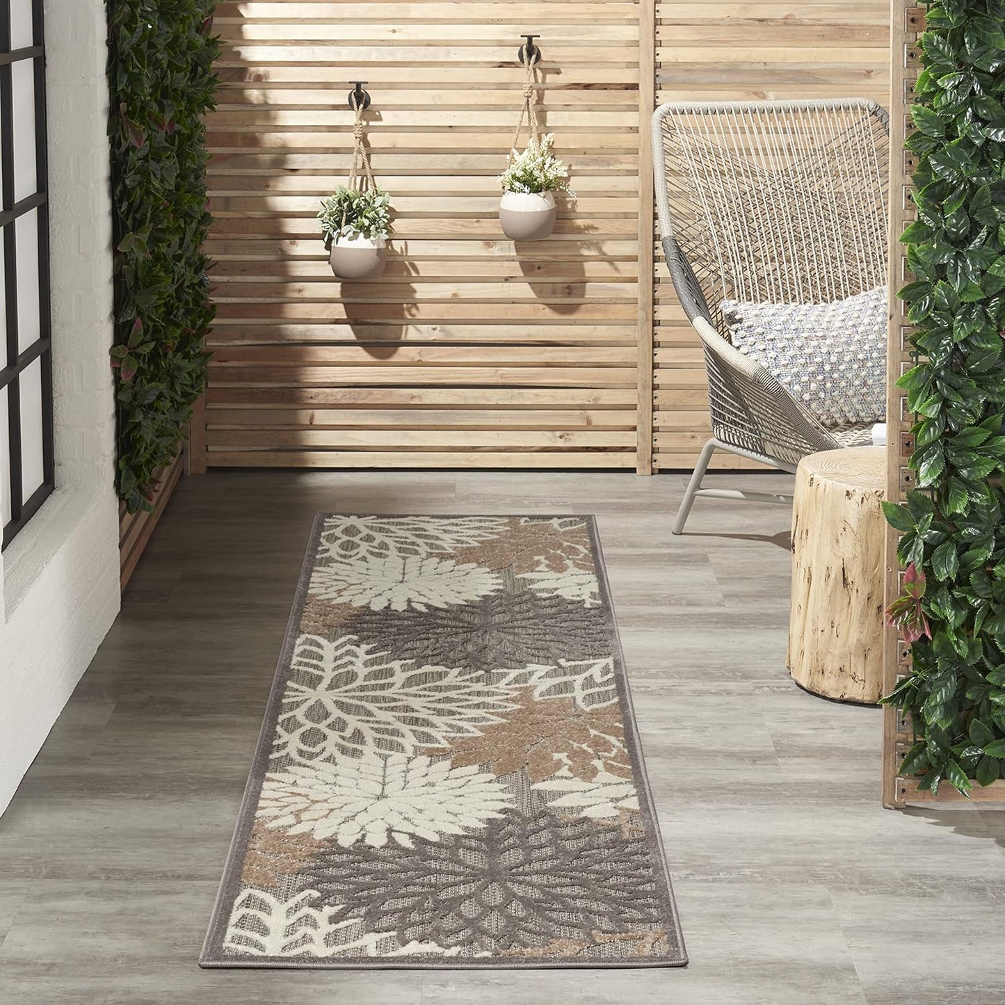 Nourison Aloha Indoor/Outdoor Area Rug 2'3" x 10', Natural, Runner Tropical Botanical Easy-Cleaning Non Shedding Bed Room Living Room Dining Room Deck Backyard Patio