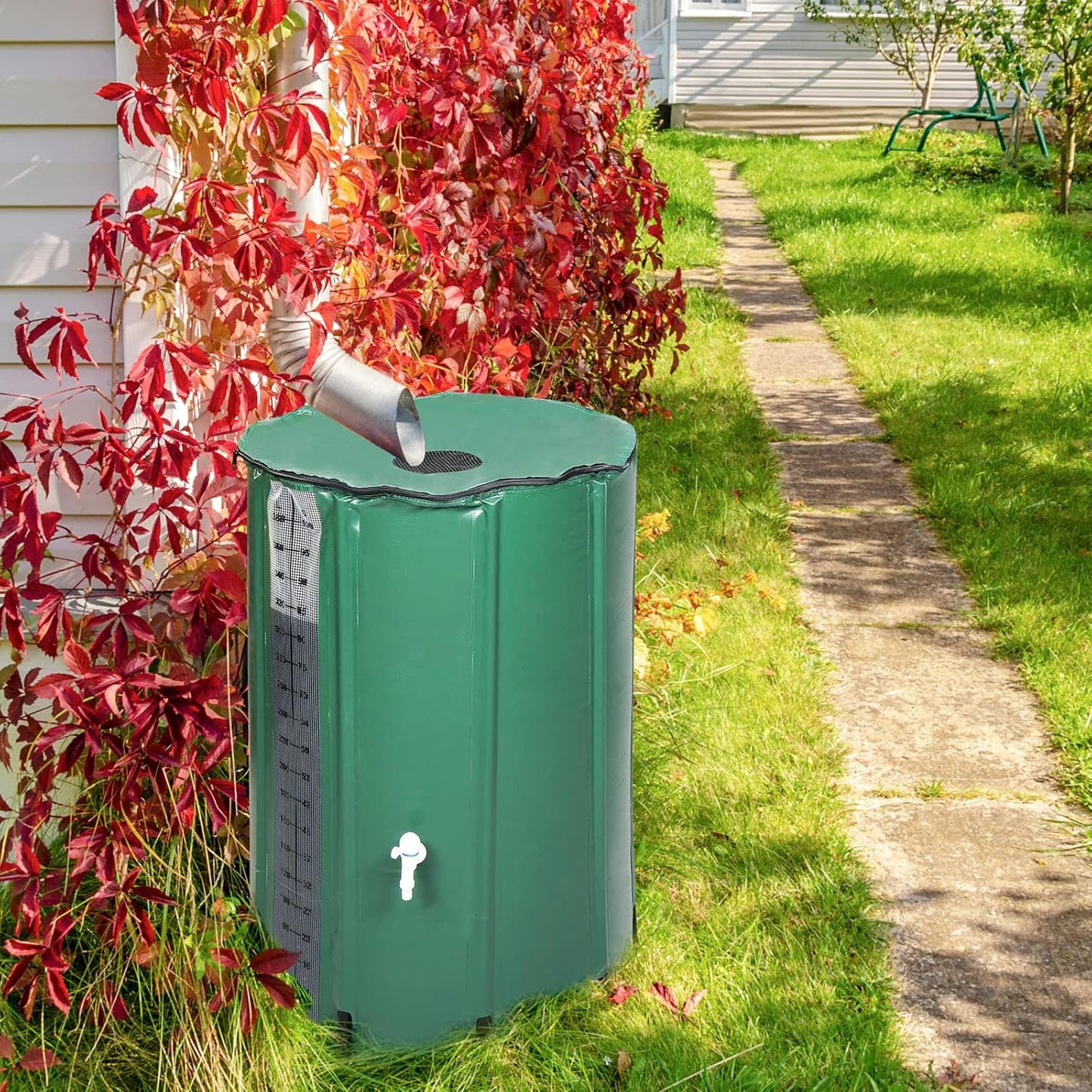 100 Gallon Collapsible Rain Barrel, Rain Catcher Barrel, Portable Rainwater Collection System with Volume Scale Mark, Two Spigots and Overflow Kit, Rain Water Barrel Collector for Garden, Green