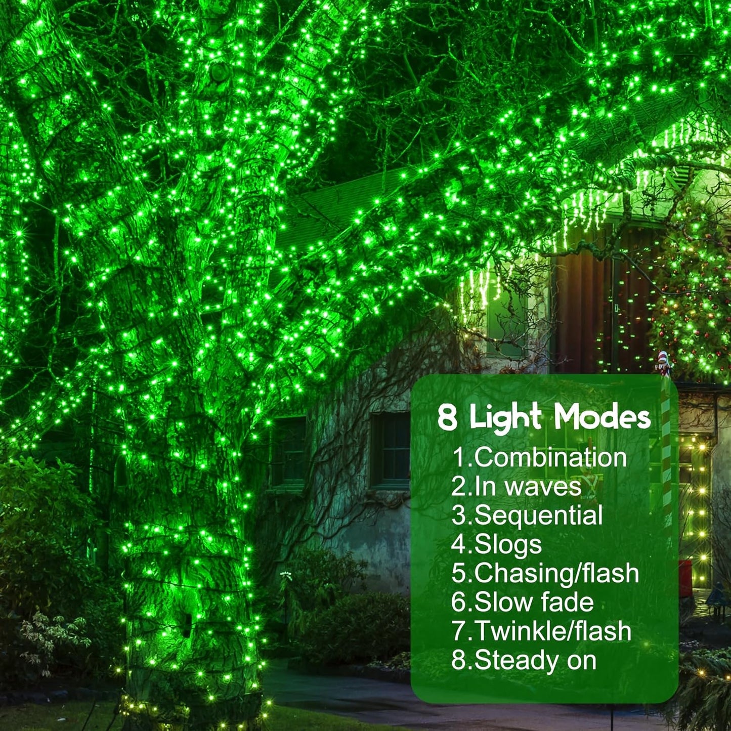 164Ft 500 LED St Patrick's Day Lights, Waterproof 8 Twinkle with Memory Functions Green String Lights for Indoor Outdoor Tree Garden Decoration (Green)