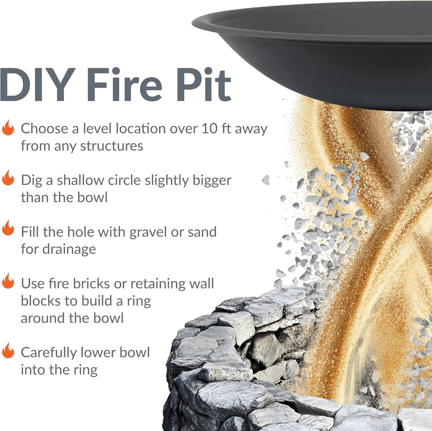 Sunnydaze Outdoor Fire Pit Bowl Replacement Insert for DIY Ring or Existing Stand - Wood-Burning Fire Bowl for Outside - 23-Inch