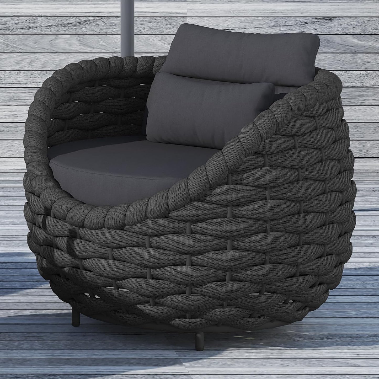 TWT Patio Sofa All-Weather Textilene Rope Balcony Furniture with Cushions & Pillows, Patio Couch Outdoor Patio Furniture Set for Patio, Balcony, Backyard, Deck, Poolside,Dark Grey