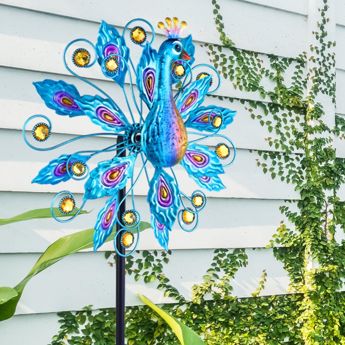 Wind Spinner for Yard and Garden Peacock Windmill Outdoor Metal Kinetic Art Wind Sculpture for Yard Patio Lawn Decoration 55 Inch,Gifts for Women