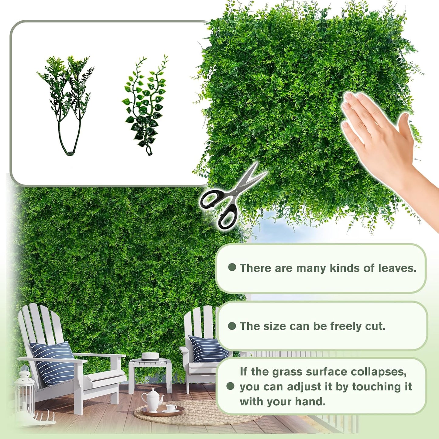 Greenery Faux Grass Wall Backdrop: 48"x128" (43 SQFT) UV-Anti Artificial Green Boxwood Panel for Patio Balcony Privacy & Ivy Fence Covering Privacy, Garden, Backyard Wall Backdrop Decor