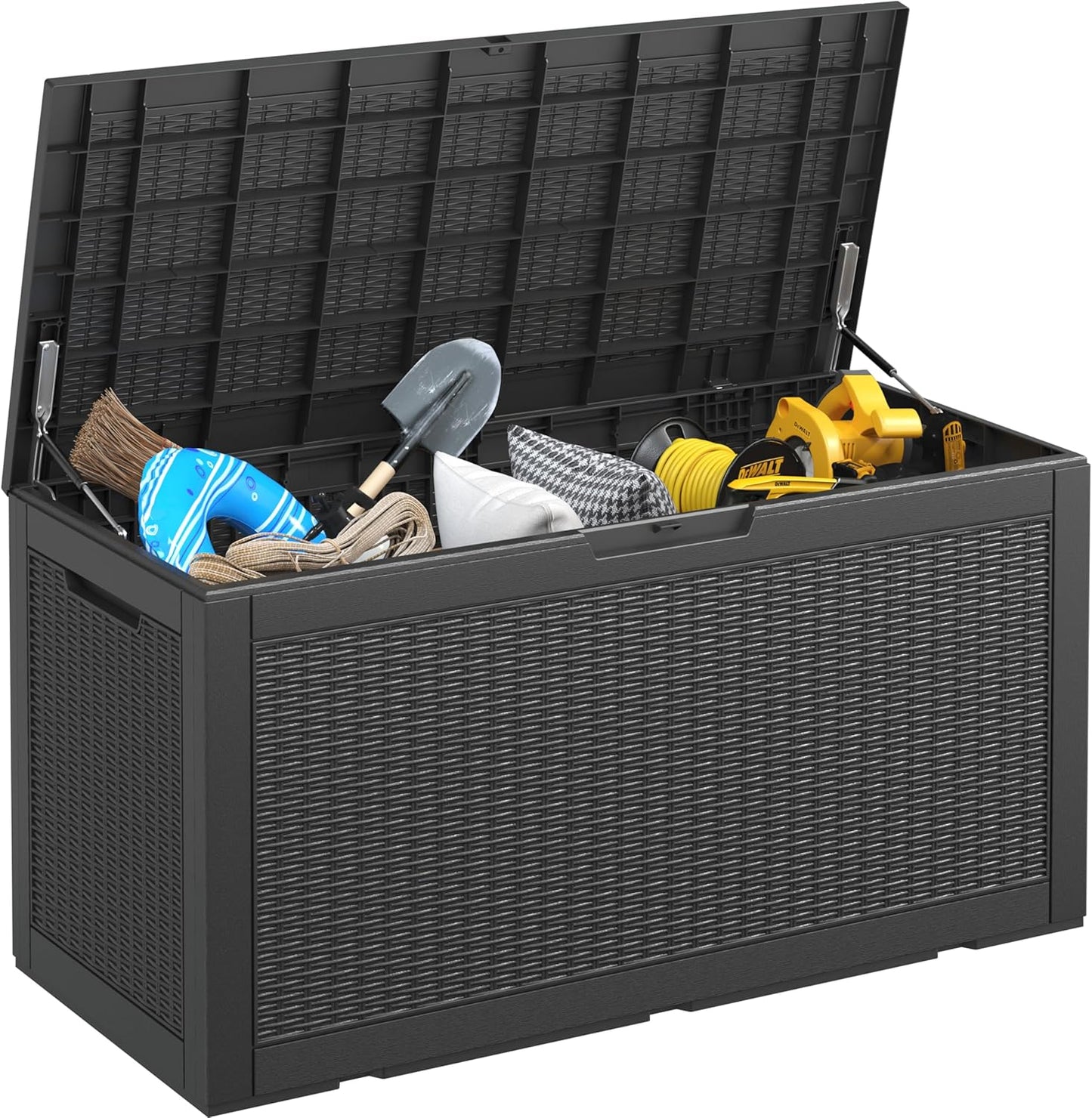 NUNU LAB 102 Gallon Large Waterproof Resin Deck Box, Lockable Outdoor Storage Box with Gas Lift, Patio Cushions, Garden Tools, Pool Supplies, Indoor Outdoor Storage Container, Black