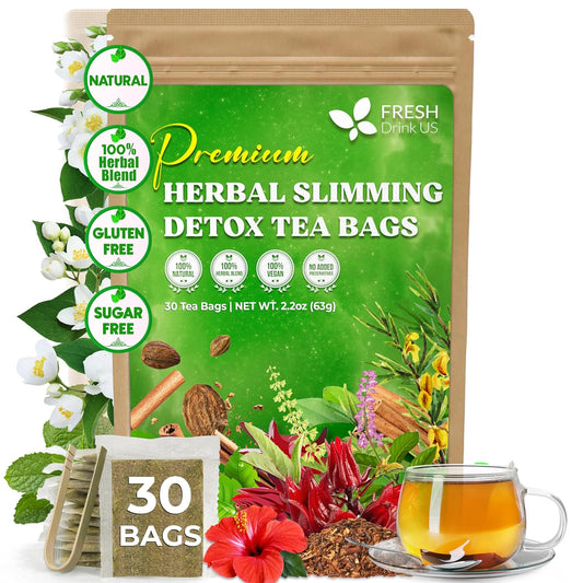 FreshDrinkUS, 30 Tea Bags Herbal Tea – Caffeine-Free Herbal Tea with Rooibos, Turmeric & Hibiscus – Loose Leaf Blend for Daily Rituals and Clean Living – Vegan, No Additives