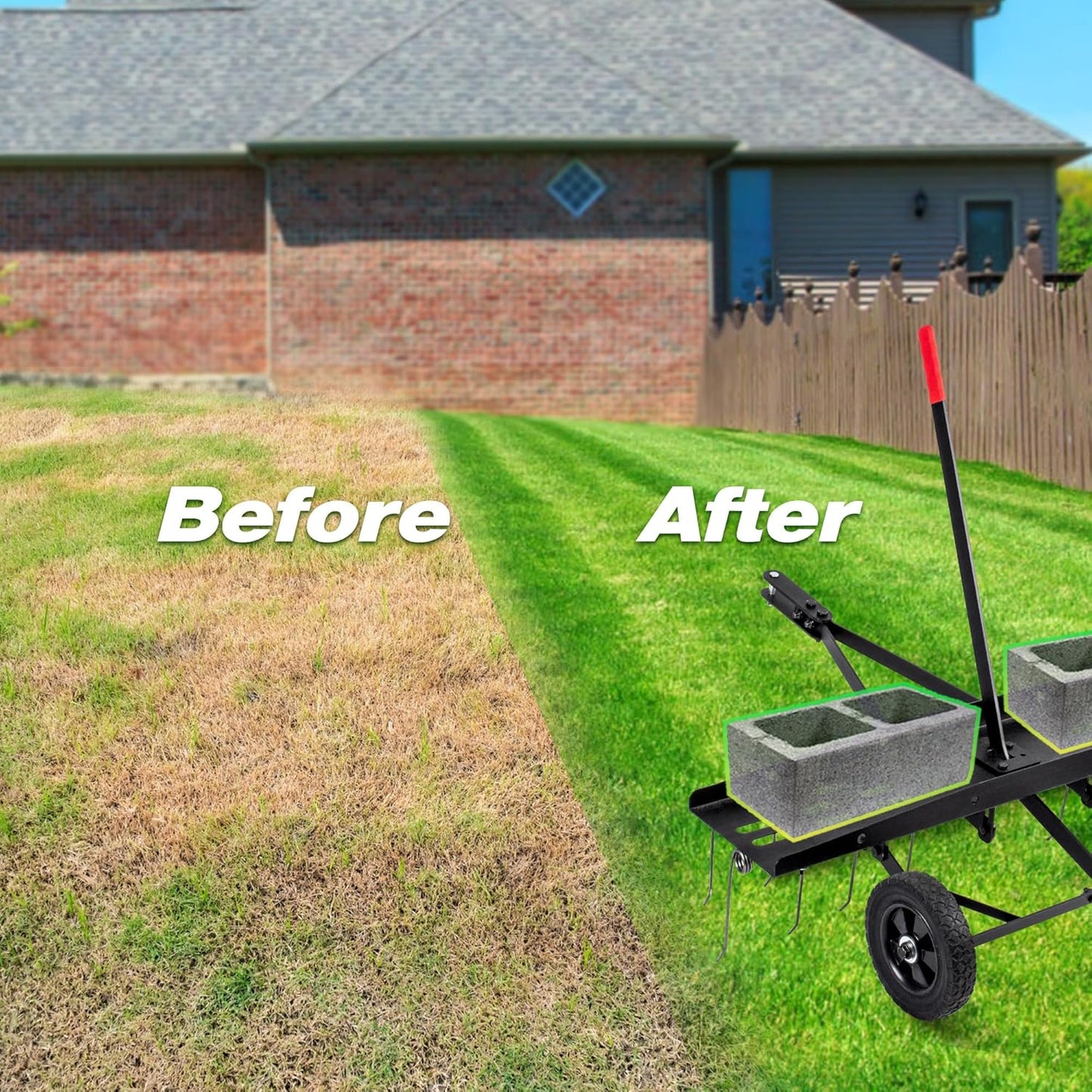 Suchtale 48inch Tow Behind Dethatcher with 24 Spring Steel Tines,Lawn Sweeper Garden Grass Tractor Rake Removes Thatch from Large Lawns, Riding Lawn Mower Attachments for Outdoor Yard Tools Lawn Care