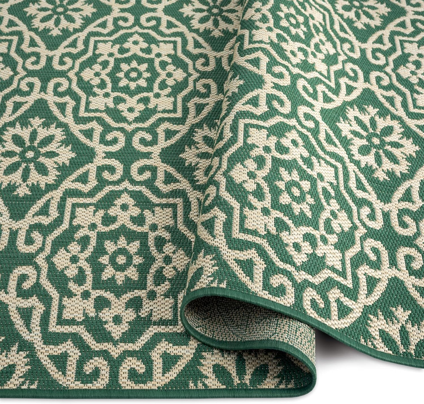 Nicole Miller New York Patio Country Julia Transitional Geometric Indoor/Outdoor Area Rug, Green/Beige, 6'6"x9'2"